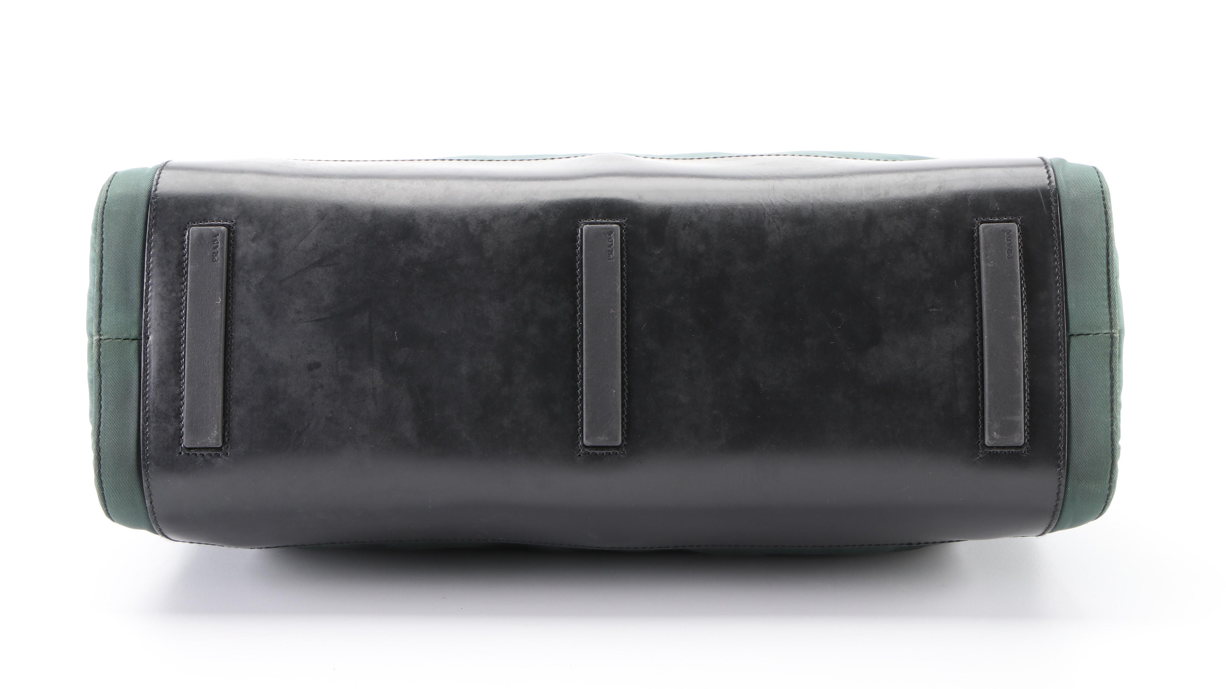 Prada Green Tessuto Nylon and Black Leather Tote