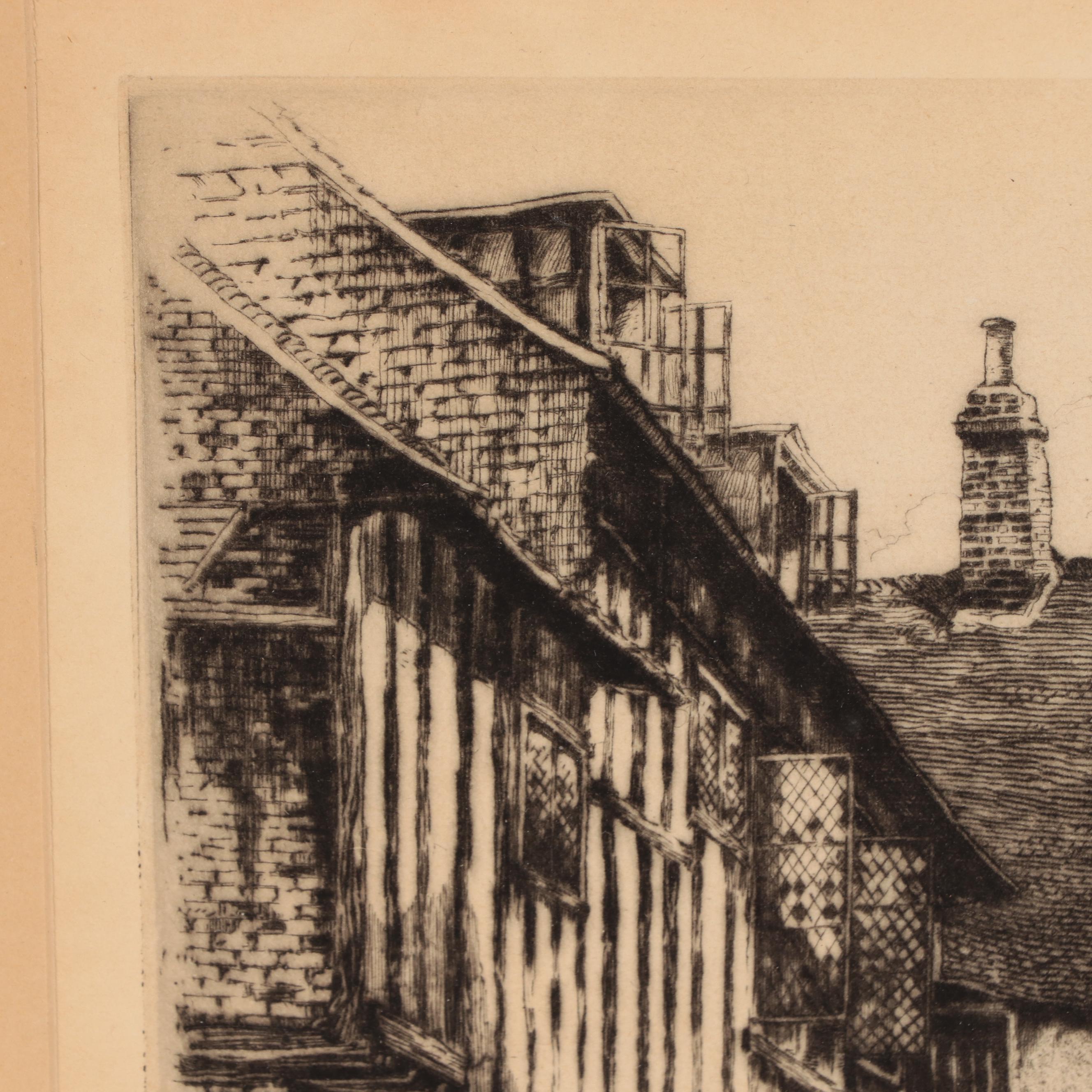 Albany E. Howarth Drypoint Etching "The Mermaid Inn," Circa 1900