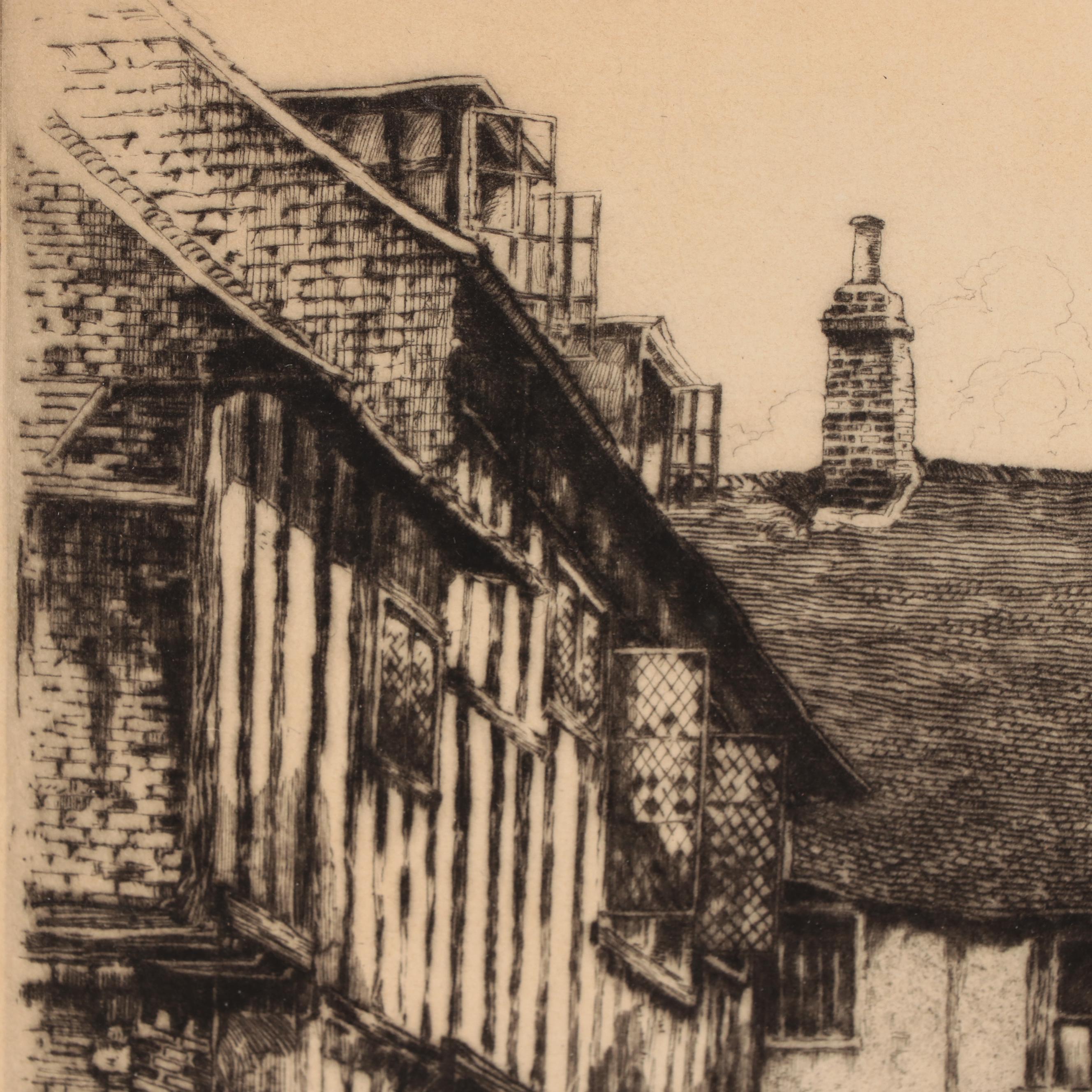Albany E. Howarth Drypoint Etching "The Mermaid Inn," Circa 1900