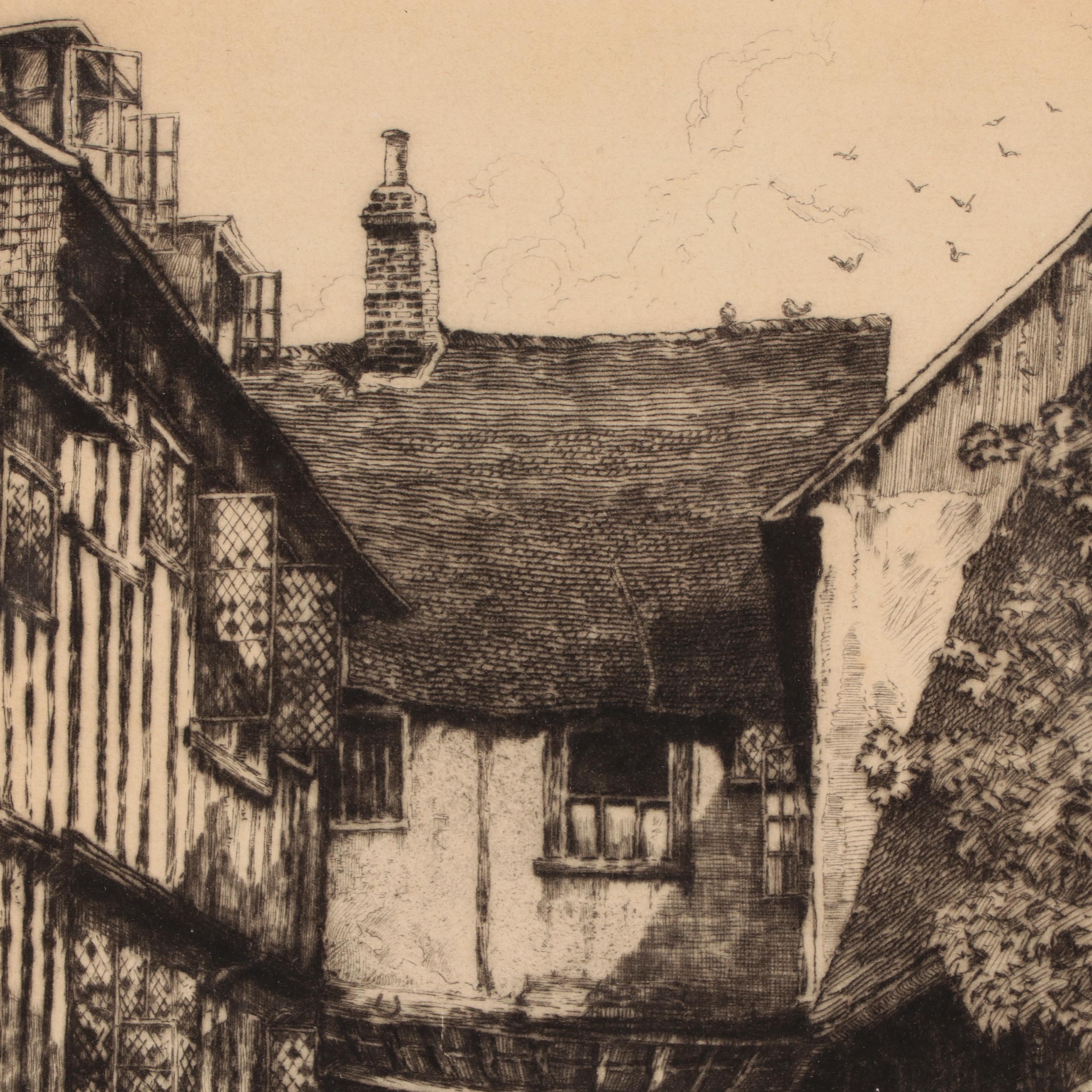 Albany E. Howarth Drypoint Etching "The Mermaid Inn," Circa 1900