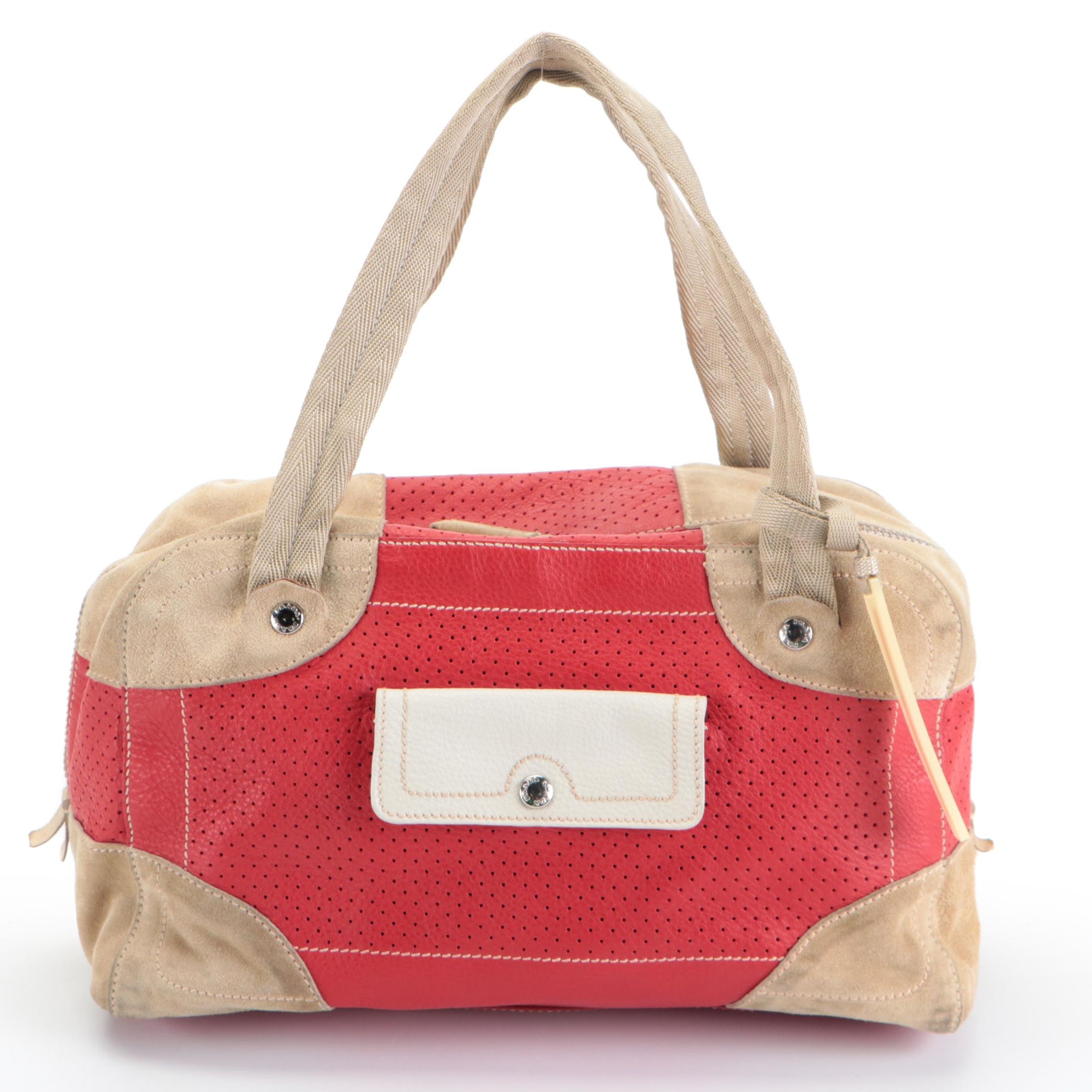 Prada Tricolor Suede and Perforated Grained Leather Shoulder Bag