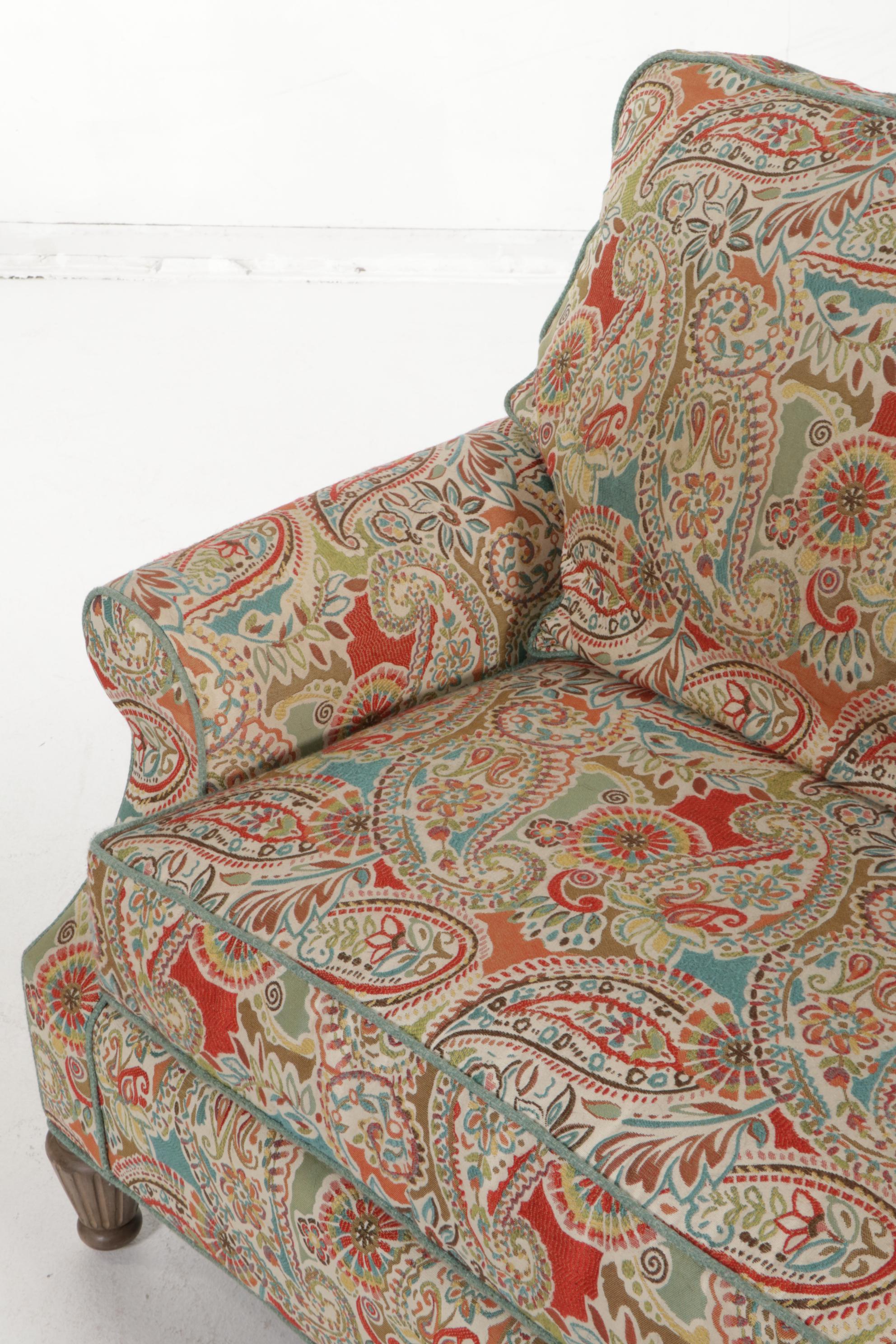 Wesley Hall Upholstered Oversize Armchair and Ottoman, 21st Century