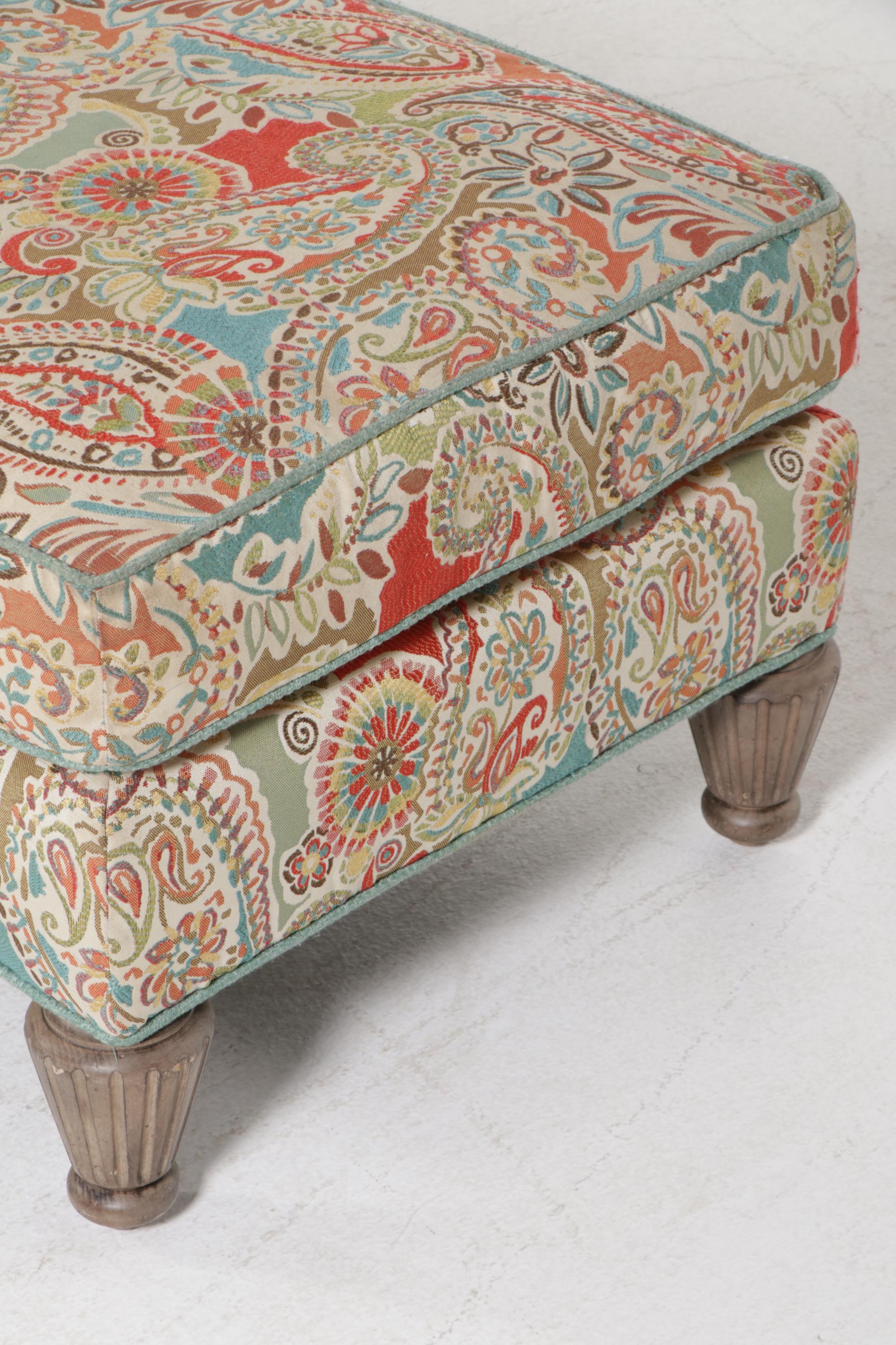 Wesley Hall Upholstered Oversize Armchair and Ottoman, 21st Century