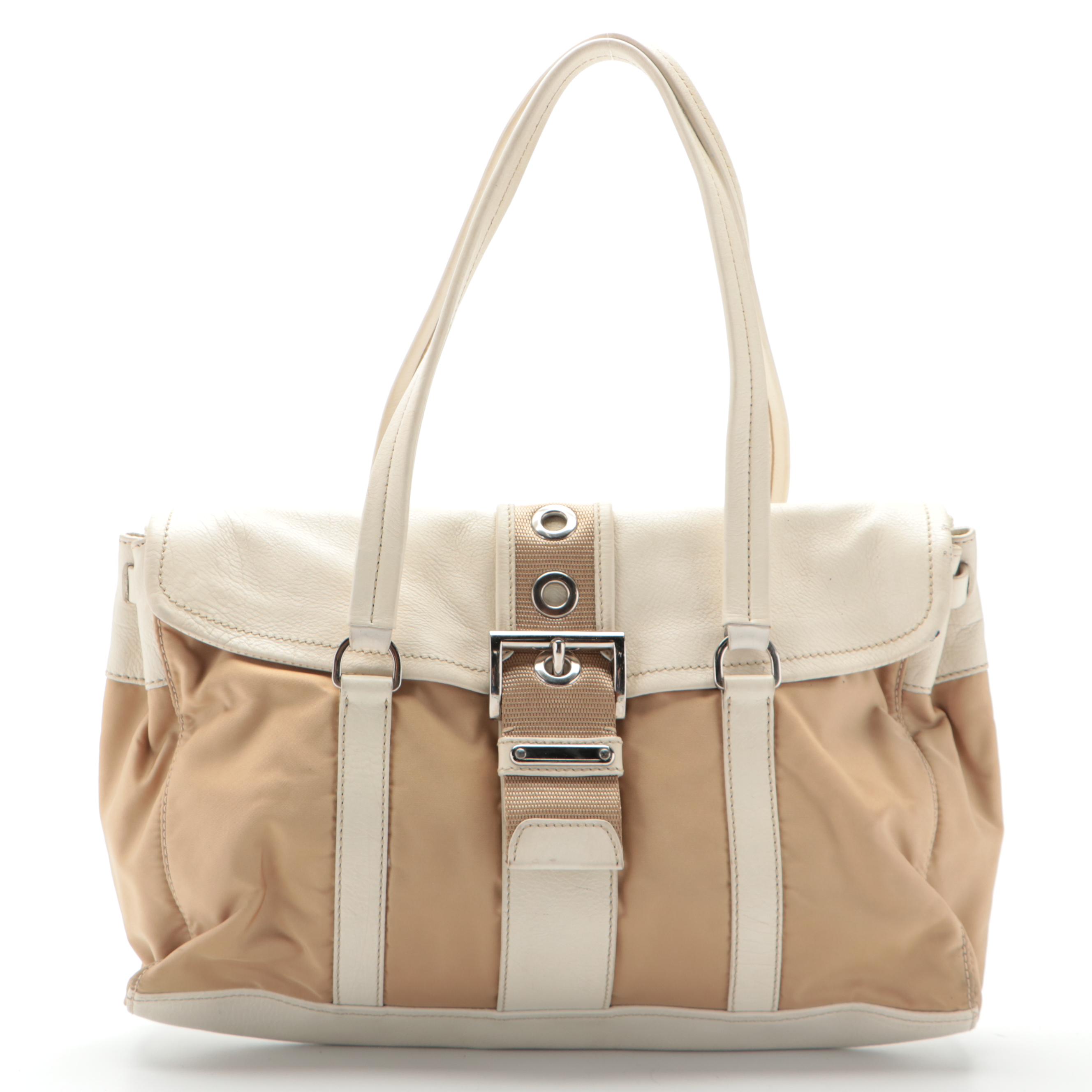 Prada Flap Front Shoulder Bag in Tessuto Nylon and Leather