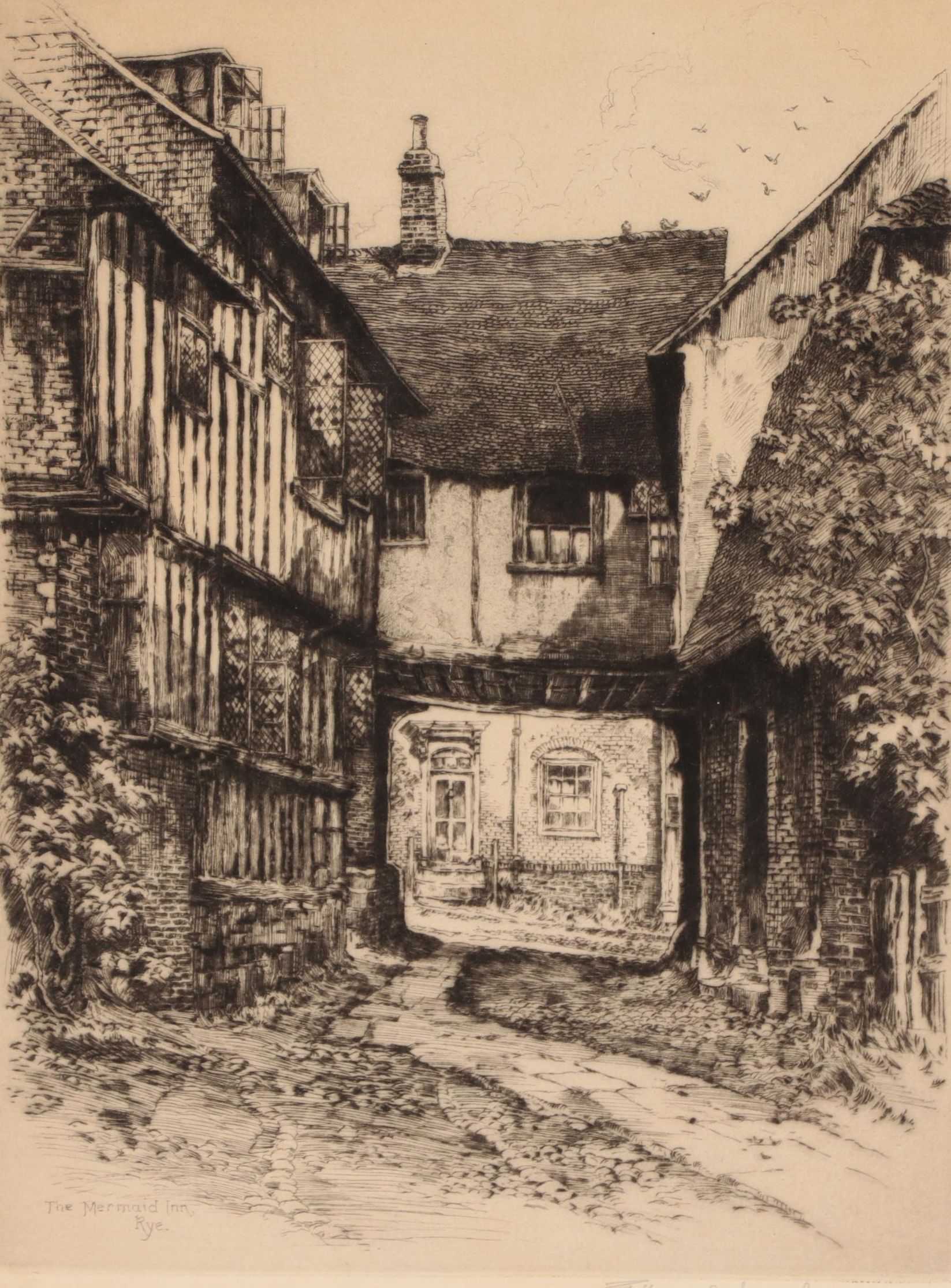 Albany E. Howarth Drypoint Etching "The Mermaid Inn," Circa 1900
