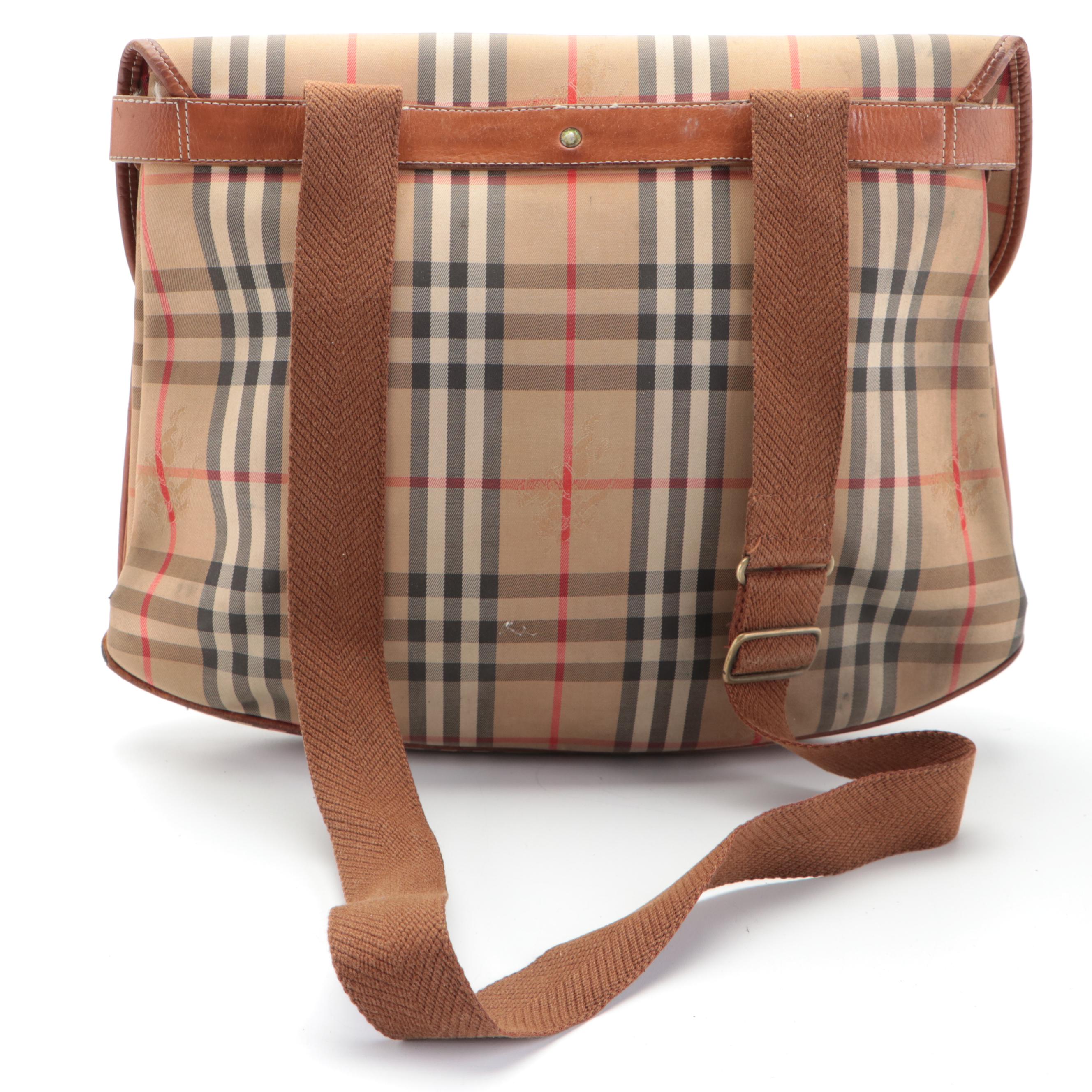 Burberrys Messenger Bag in "Haymarket Check" Fabric and Leather Trim