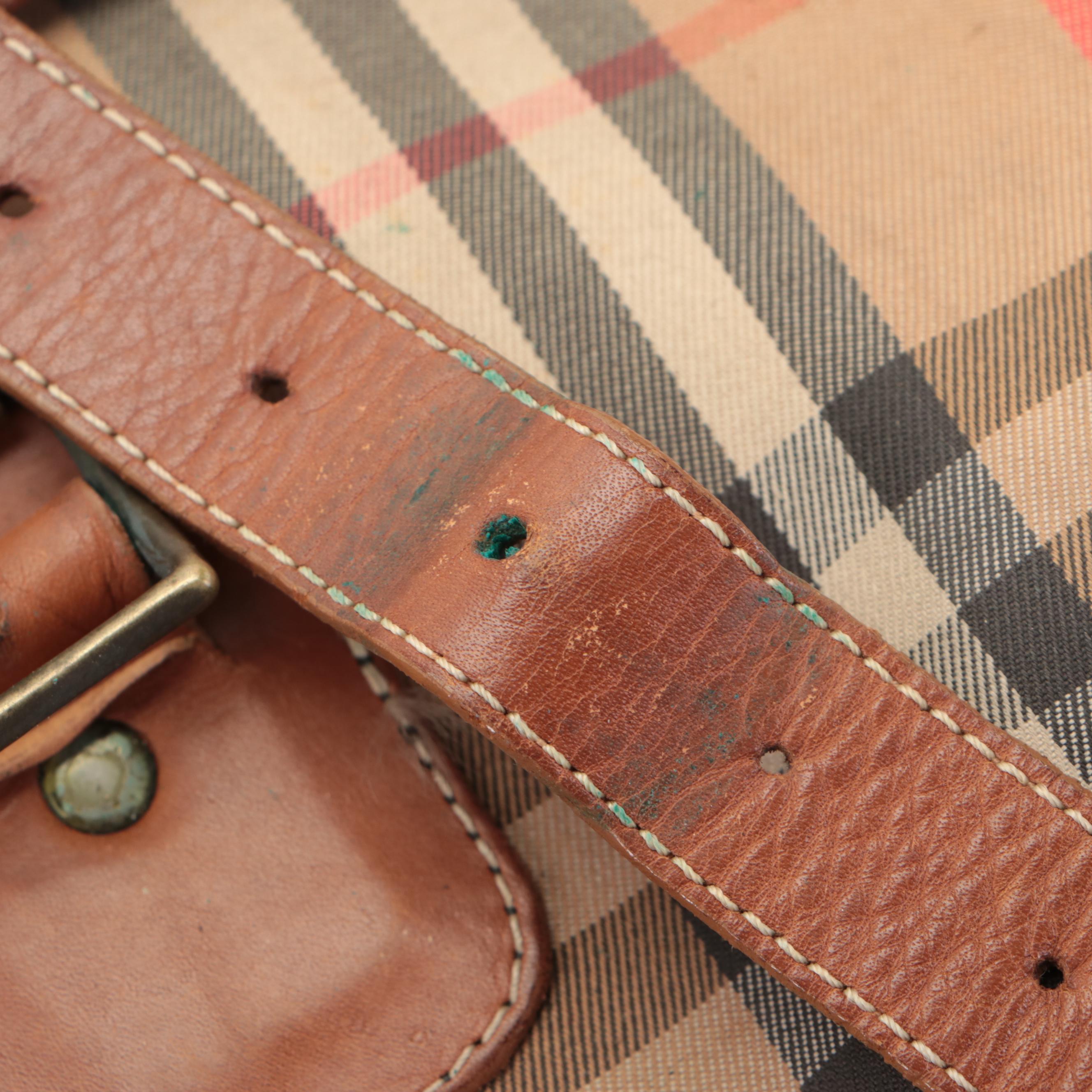 Burberrys Messenger Bag in "Haymarket Check" Fabric and Leather Trim