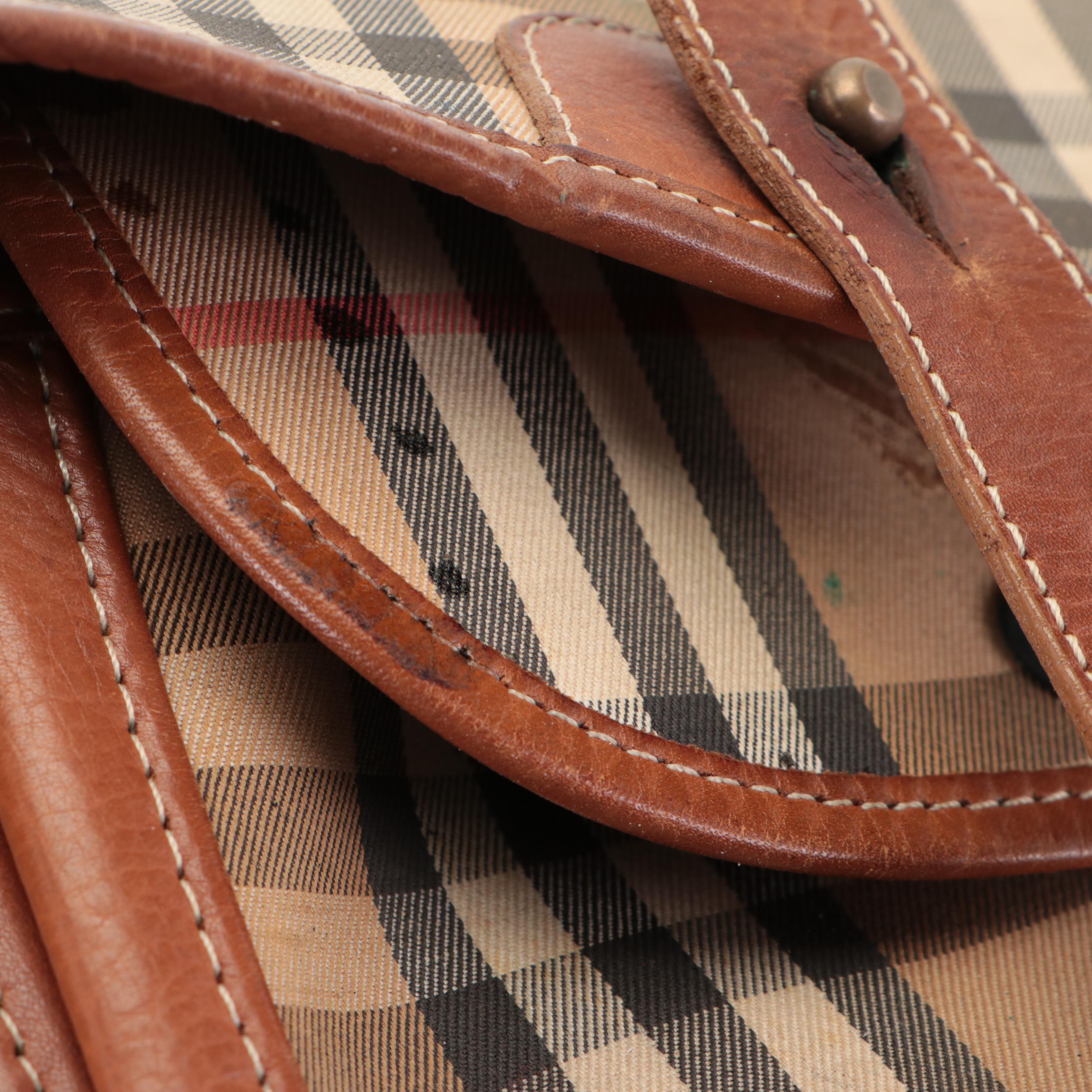 Burberrys Messenger Bag in "Haymarket Check" Fabric and Leather Trim