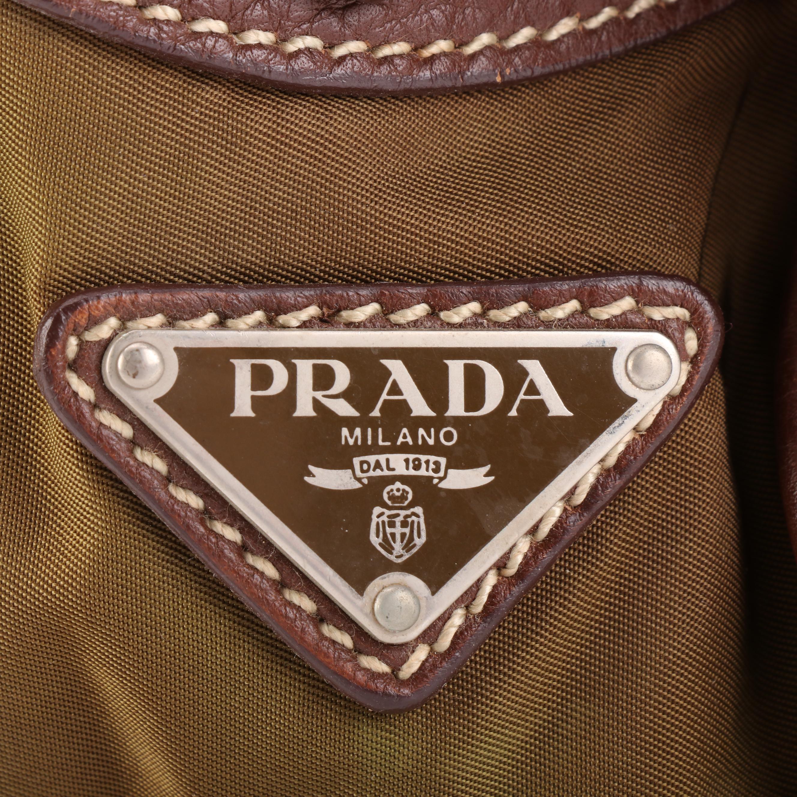 Prada Green Nylon Tessuto and Contrast Stitched Leather Shoulder Bag