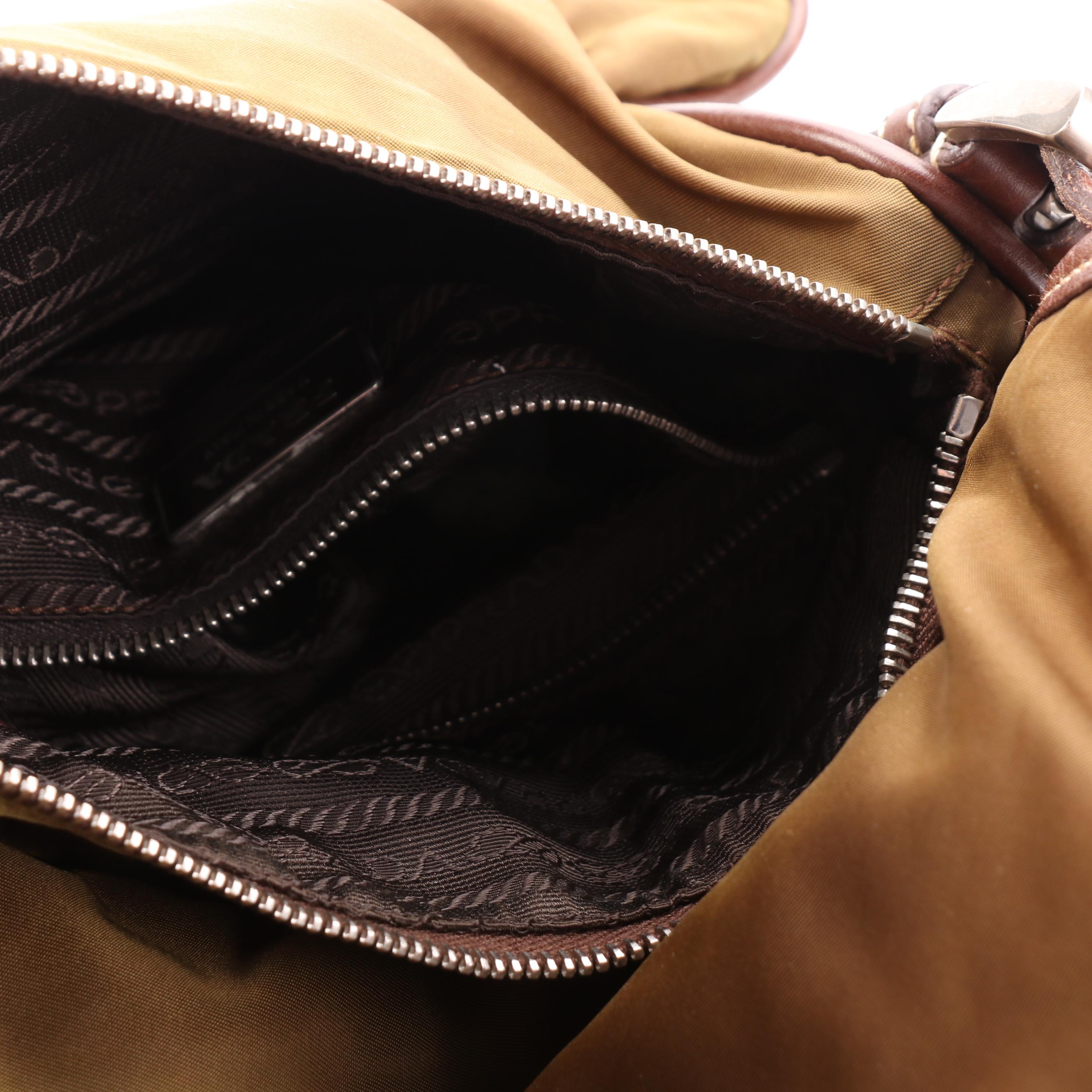 Prada Green Nylon Tessuto and Contrast Stitched Leather Shoulder Bag