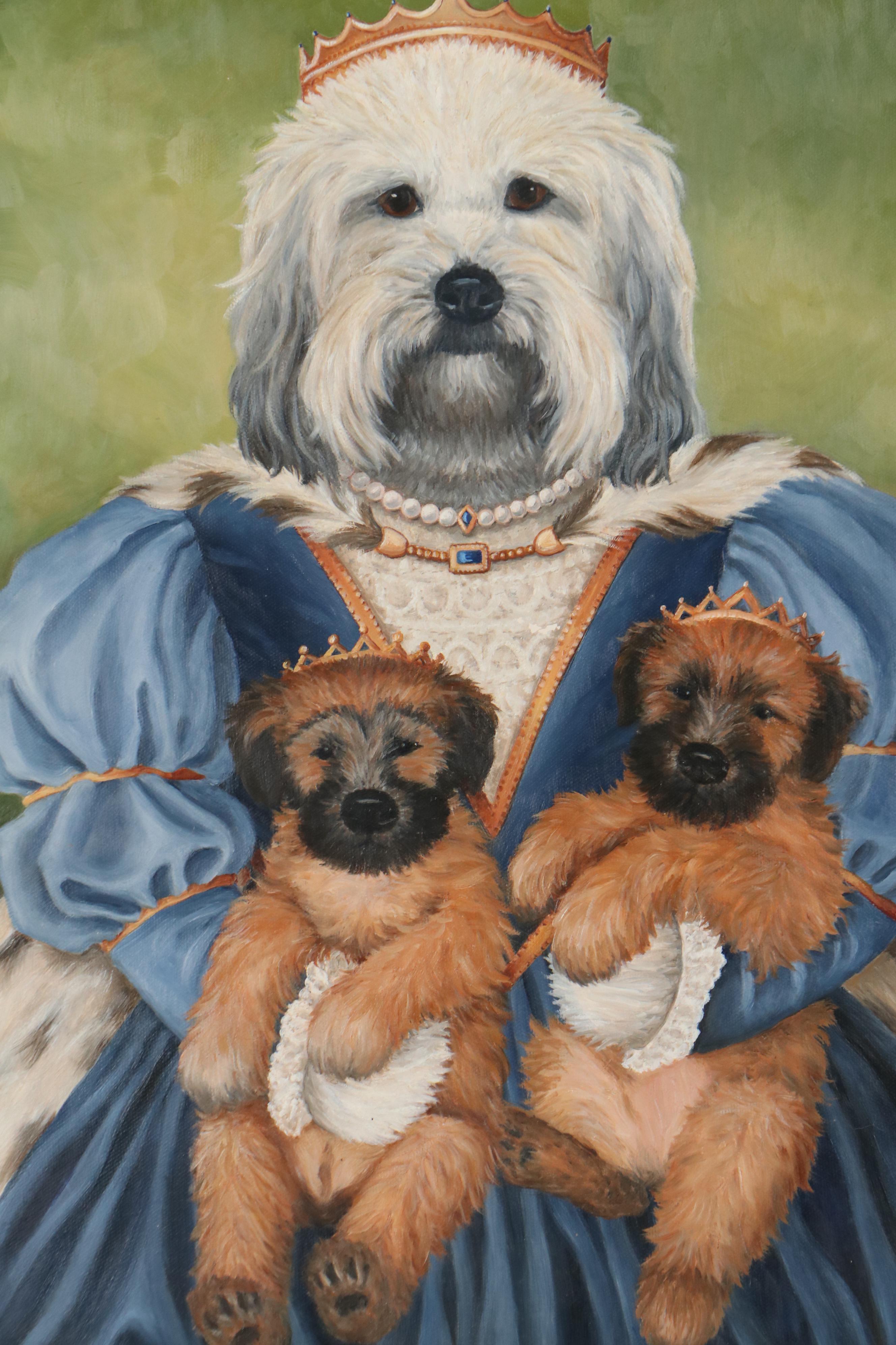 Carol Lew Oil Portrait of Royal Dog Family, Circa 2000