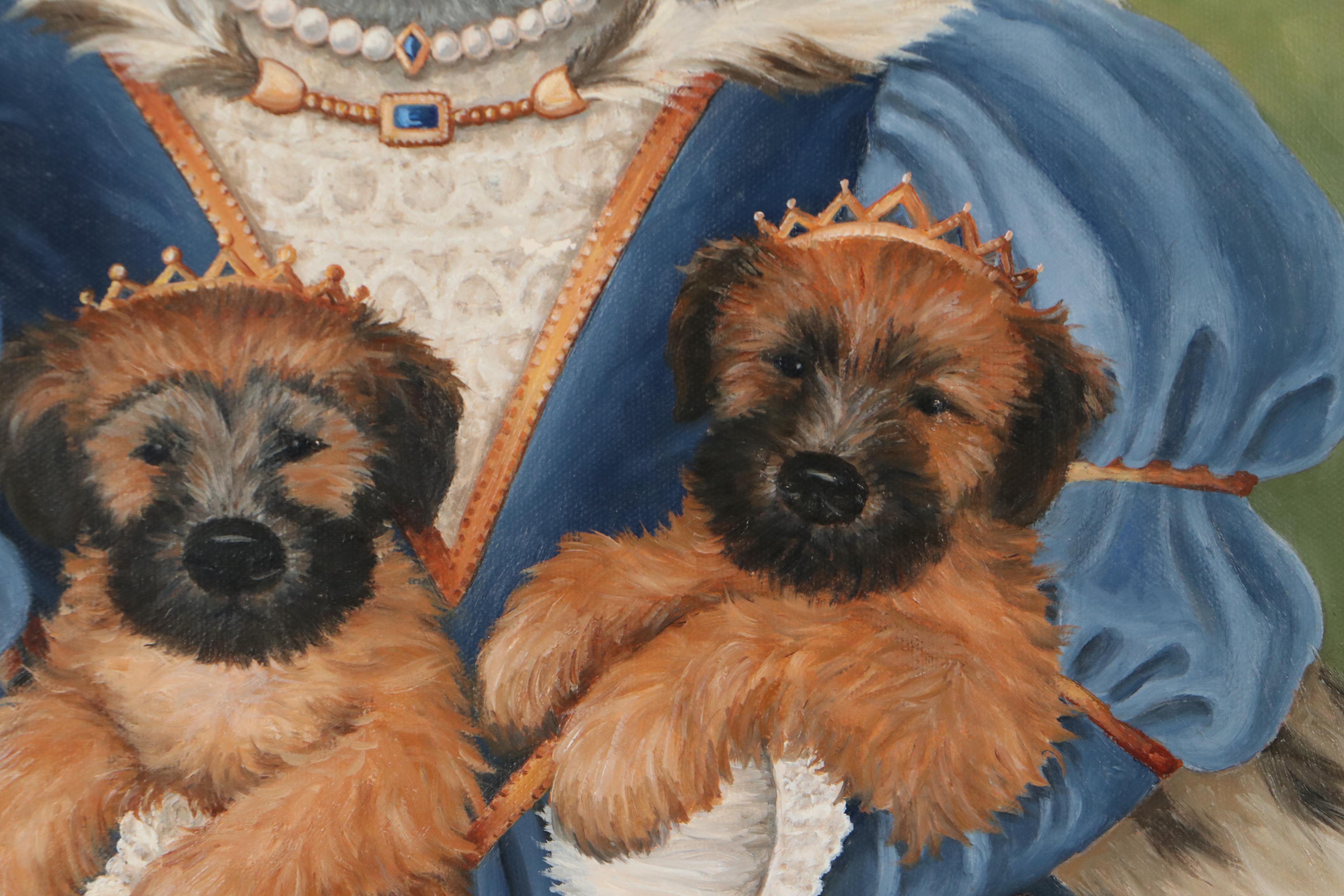 Carol Lew Oil Portrait of Royal Dog Family, Circa 2000