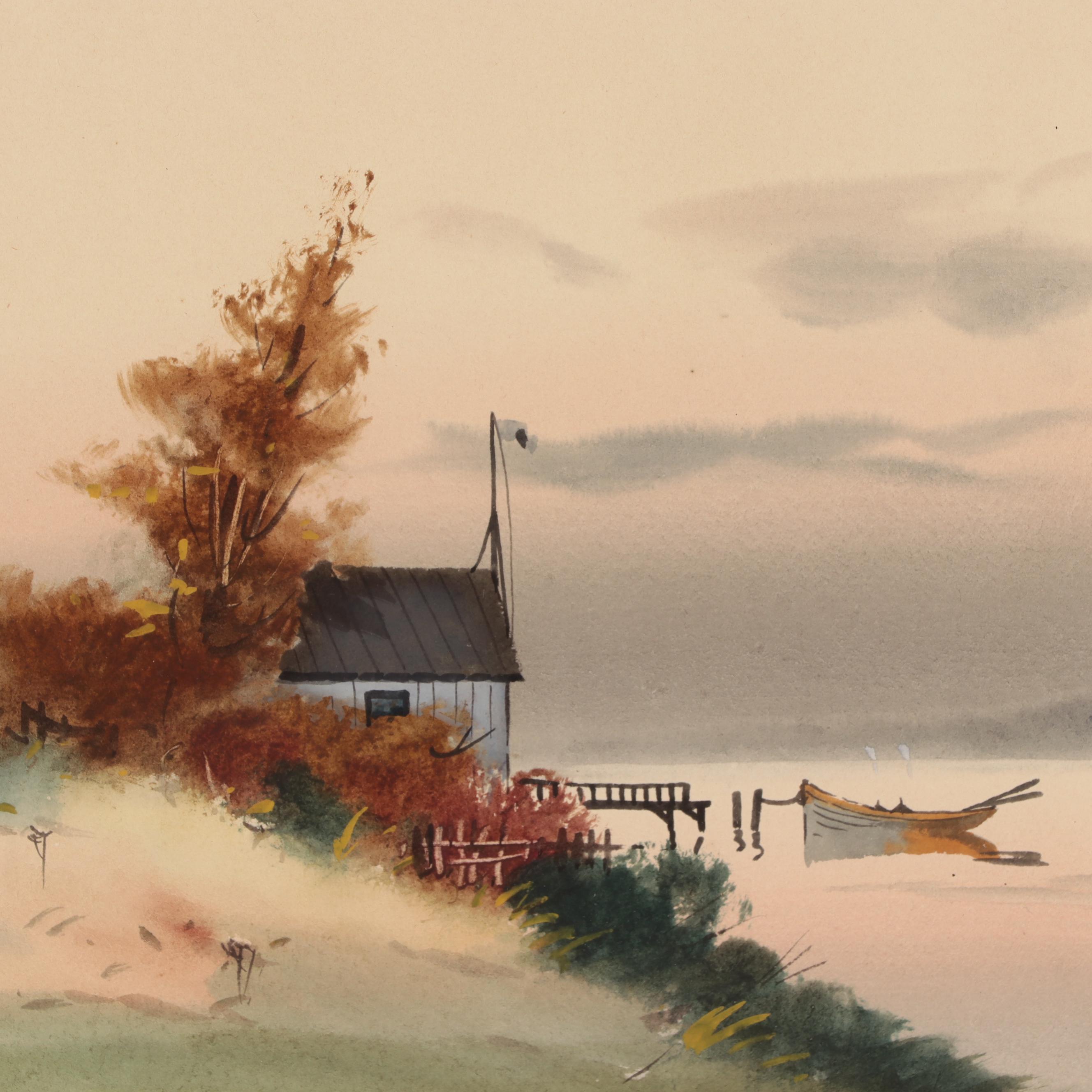 F. Austin Ray Watercolor Painting of Lake, Late 20th Century