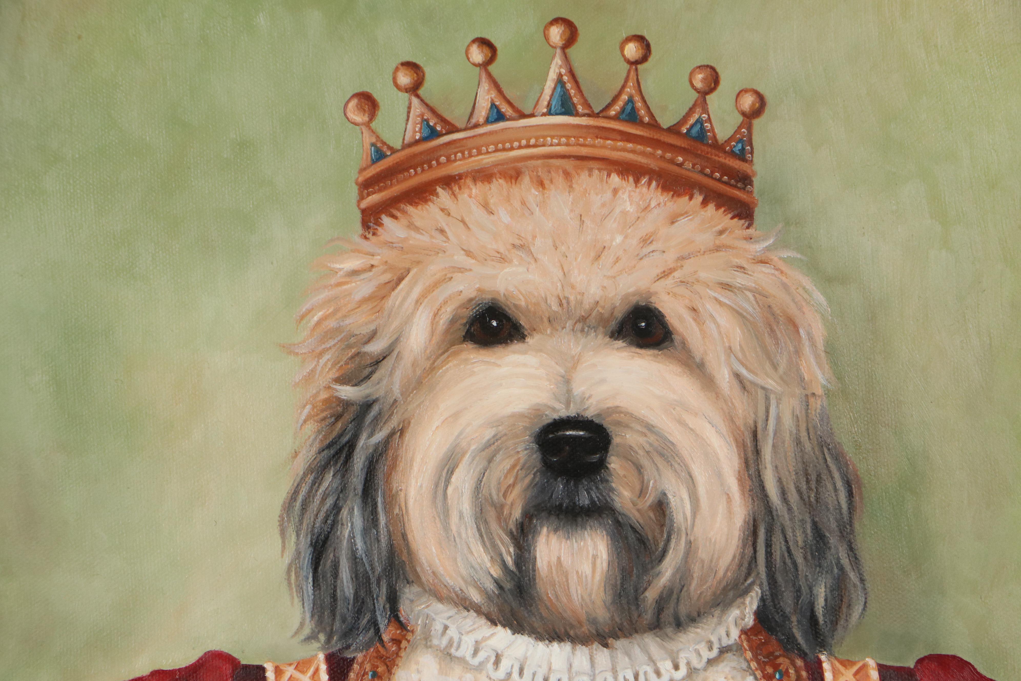 Carol Lew Oil Painting of Anthropomorphic Dog Portrait, Late 20th Century