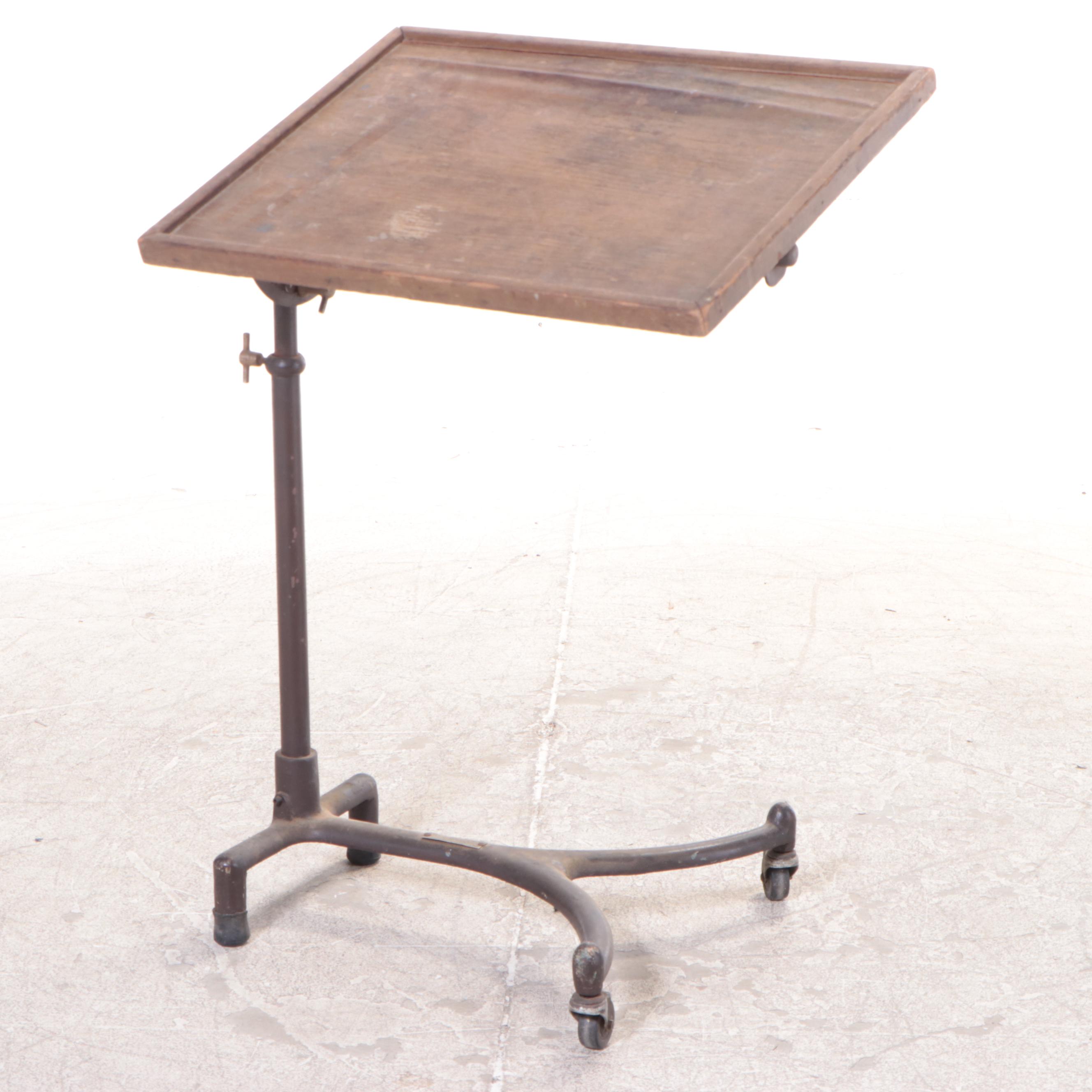 Industrial Iron and Oak Tilt-Table with Laminate Drafting Board