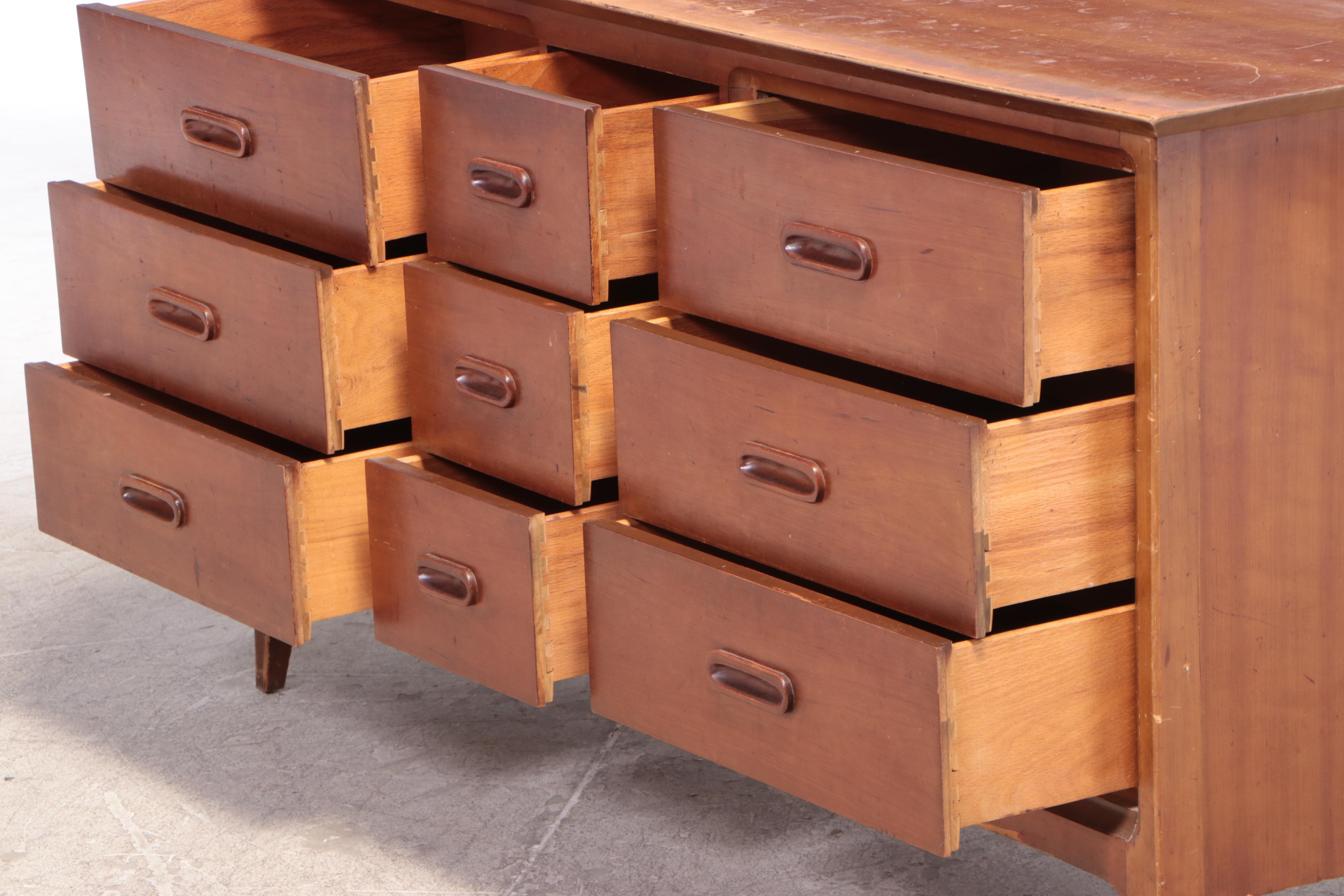 Dixie Mid Century Modern Cherry-Veneered Triple Dresser