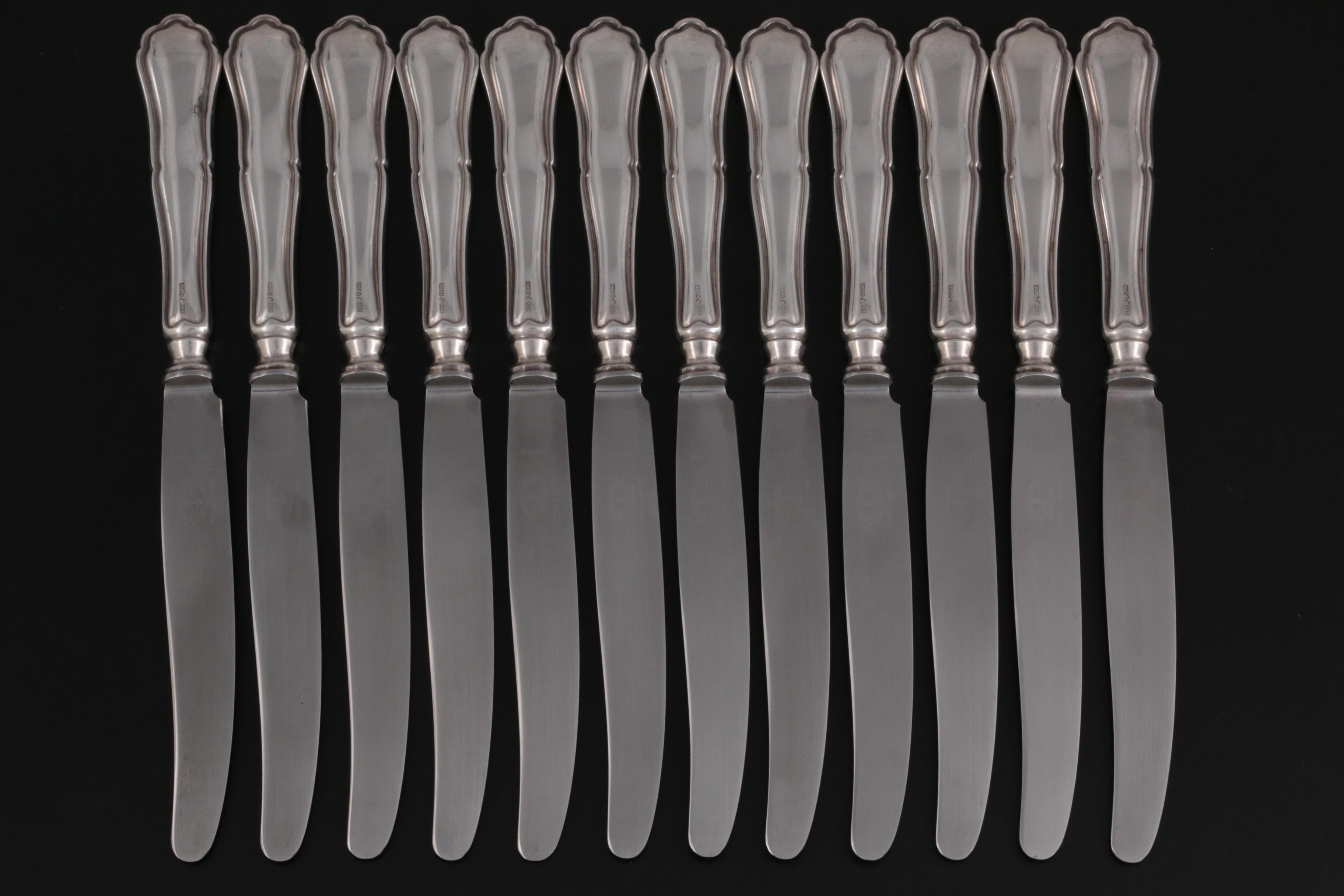 Landskrona Sweden 830 Silver Dinner and Dessert Knives , Mid-20th Century