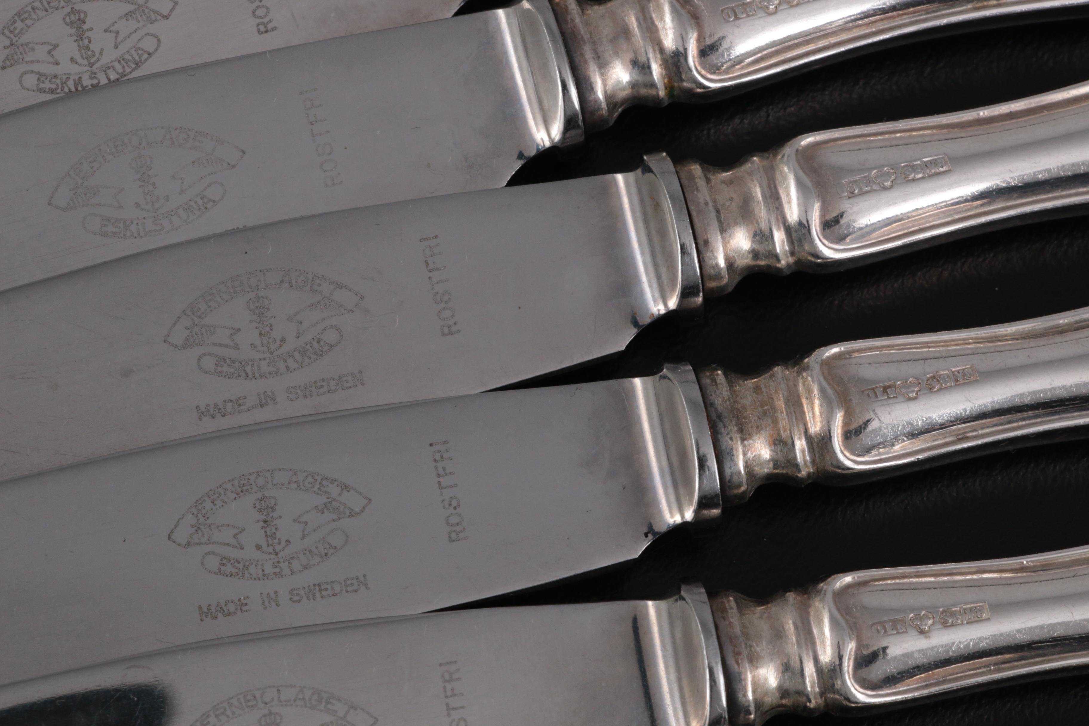 Landskrona Sweden 830 Silver Dinner and Dessert Knives , Mid-20th Century