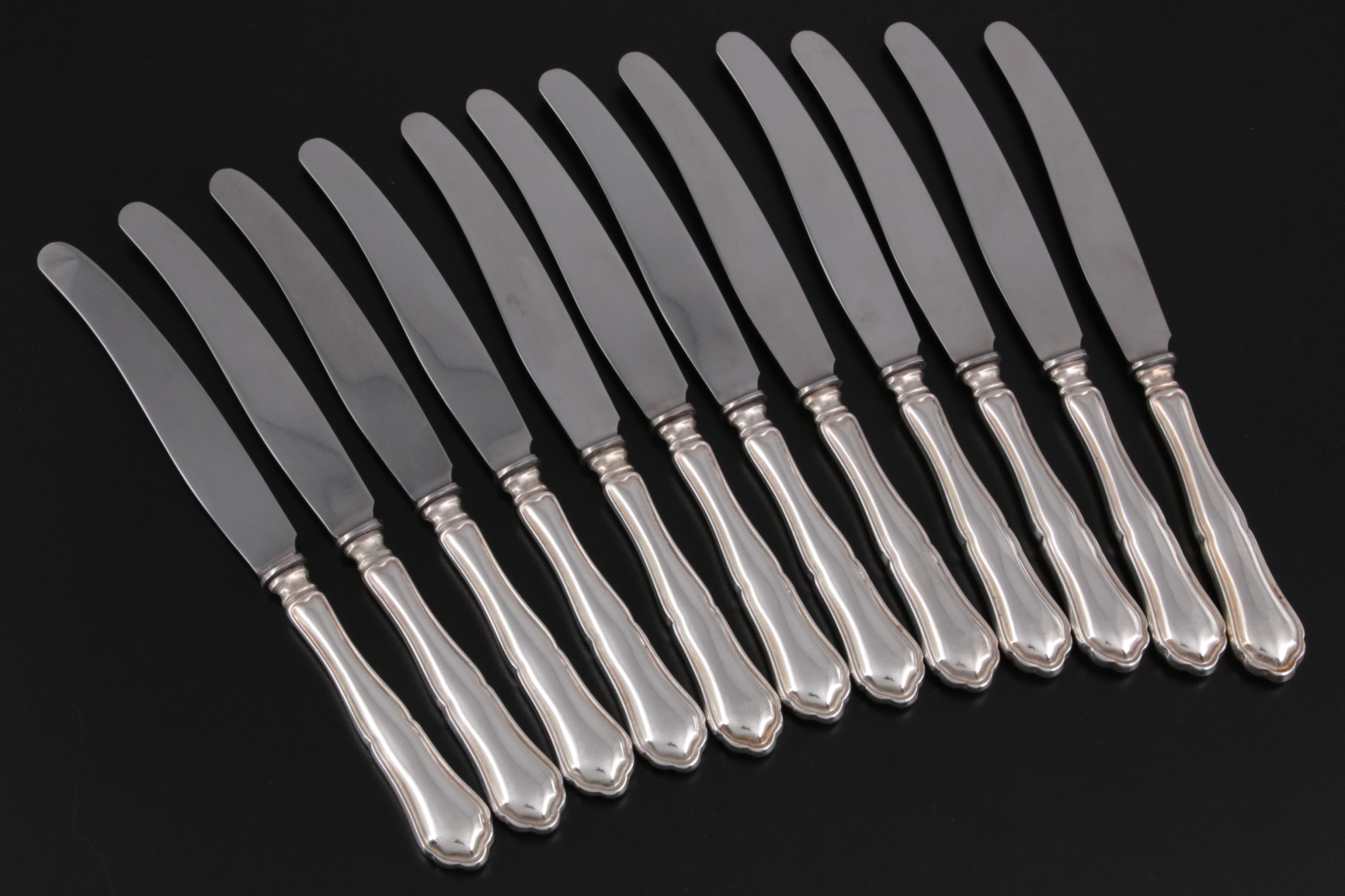 Landskrona Sweden 830 Silver Dinner and Dessert Knives , Mid-20th Century