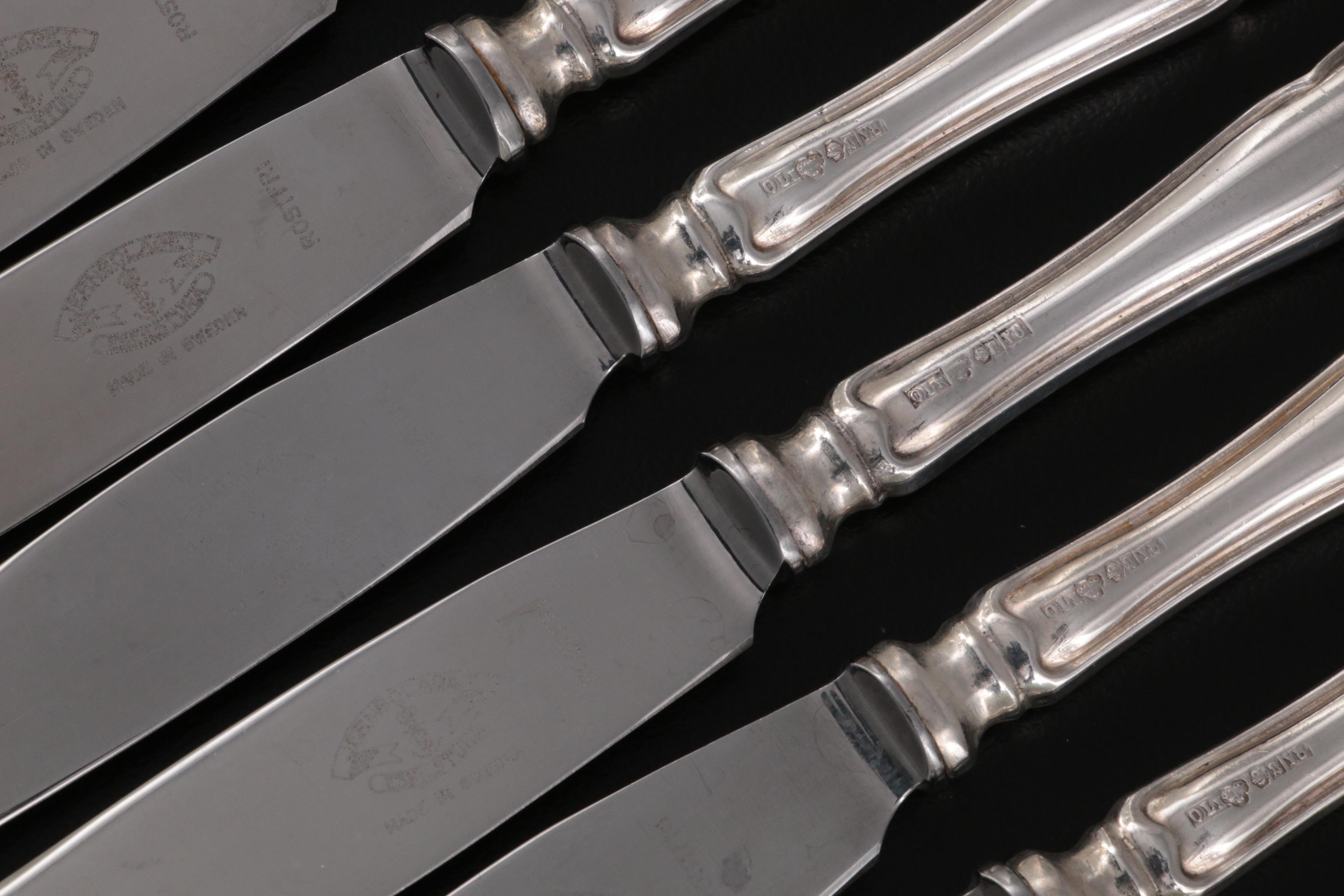 Landskrona Sweden 830 Silver Dinner and Dessert Knives , Mid-20th Century