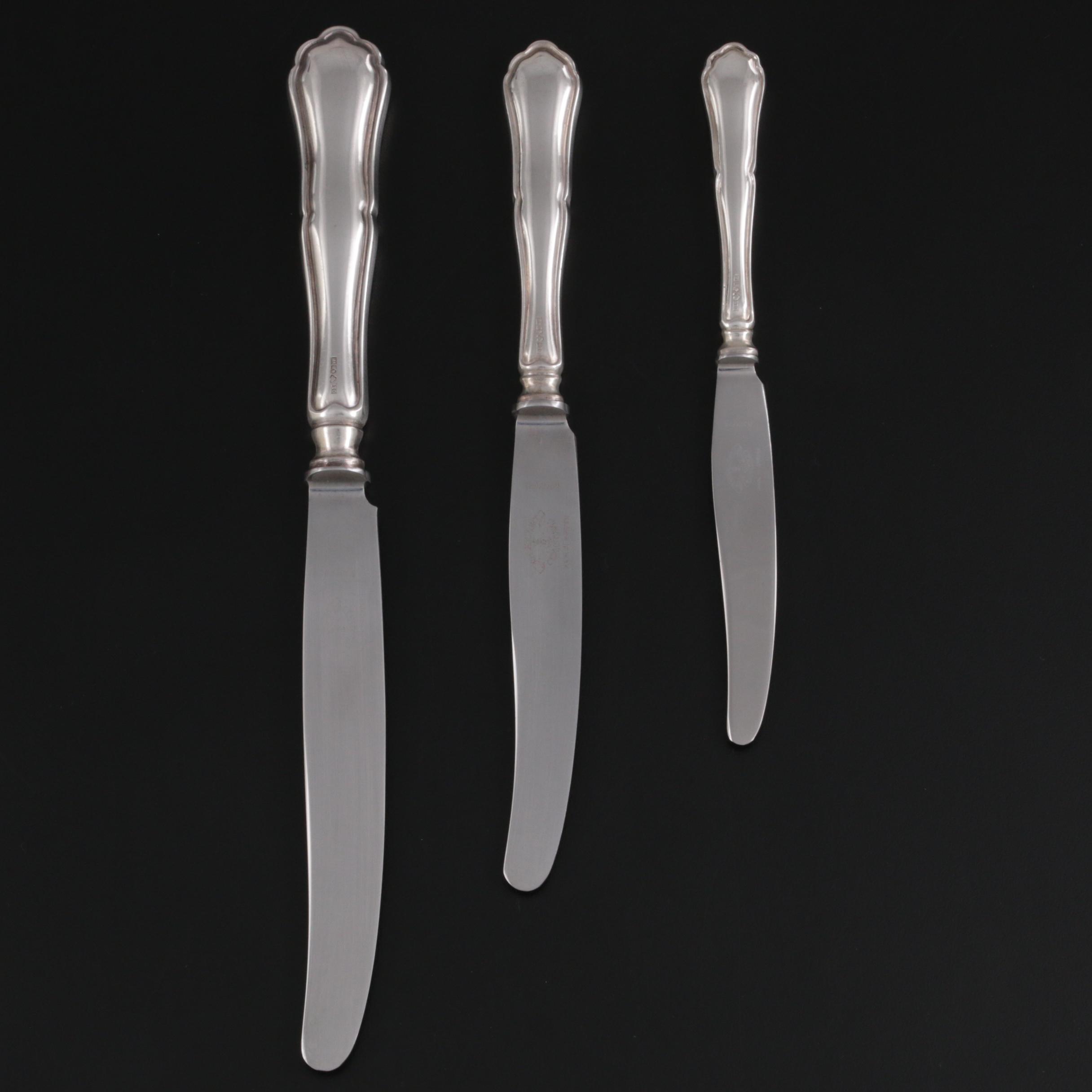 Landskrona Sweden 830 Silver Dinner and Dessert Knives , Mid-20th Century