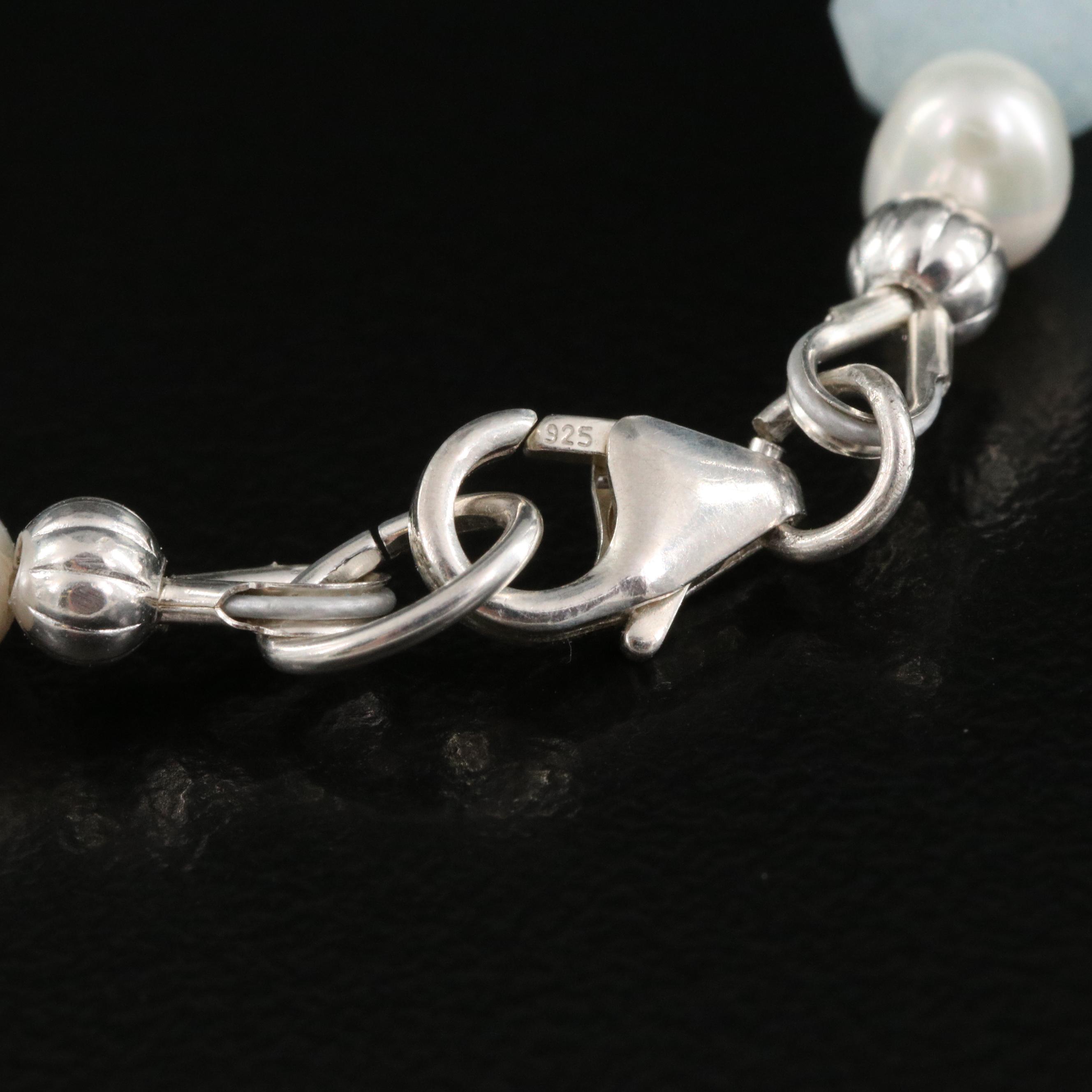 Sterling Aquamarine and Pearl Bracelet