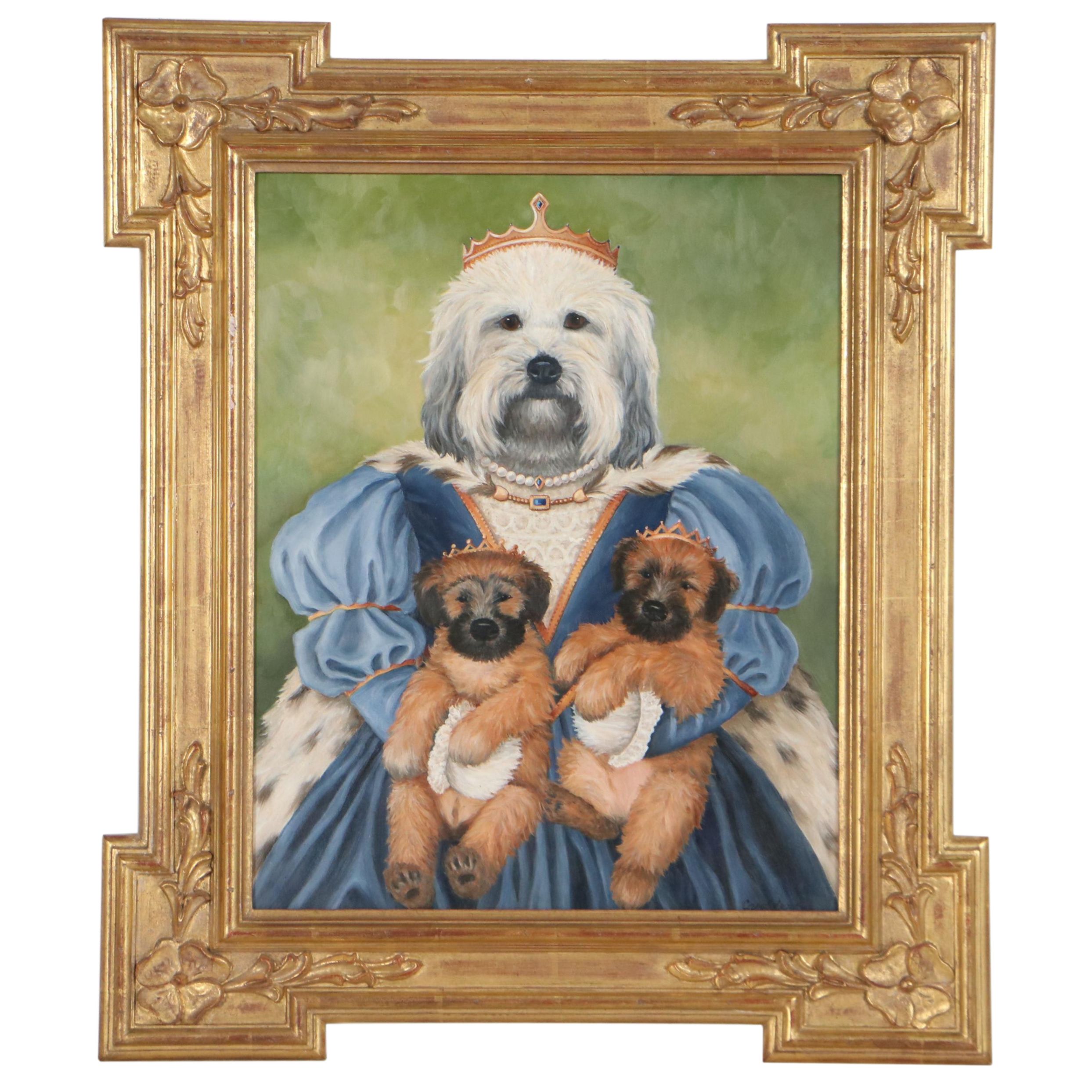 Carol Lew Oil Portrait of Royal Dog Family, Circa 2000