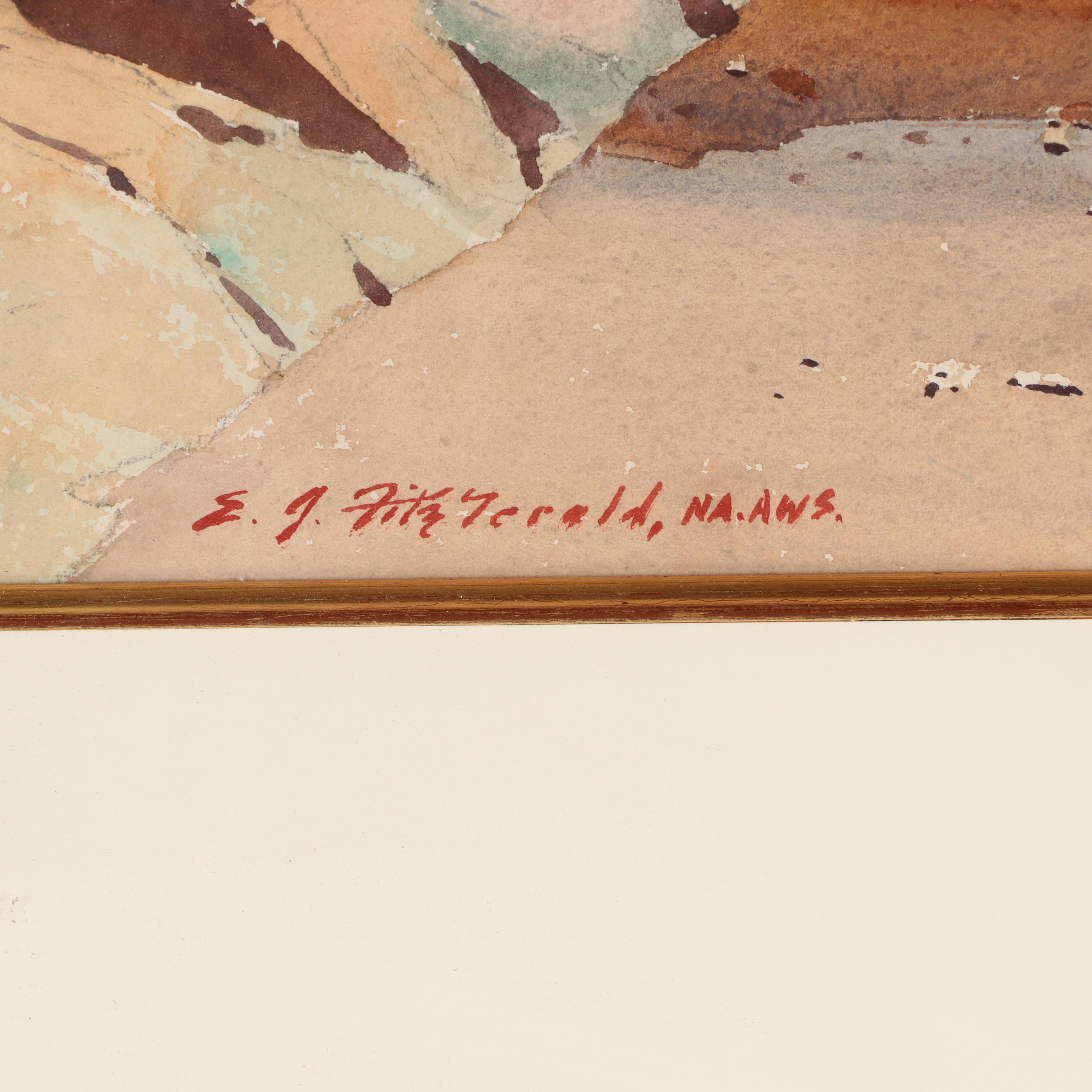 Edmond James Fitzgerald Watercolor Painting of a Beach