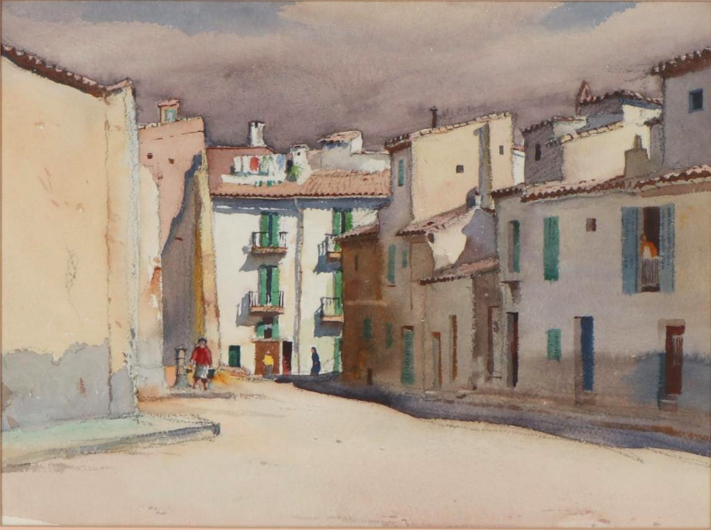Edmond James Fitzgerald Watercolor Painting of Urban Landscape
