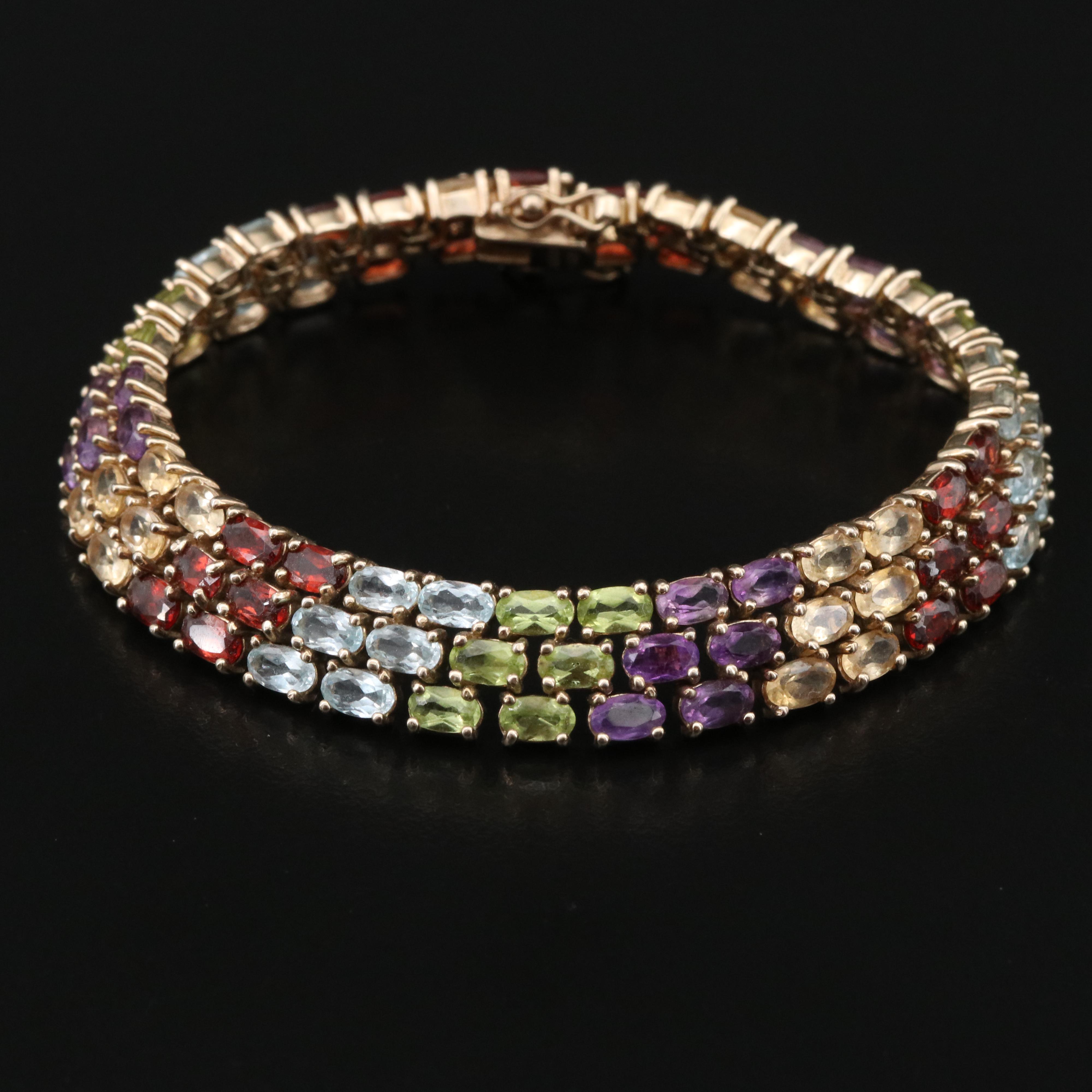 Sterling Amethyst and Gemstone Triple-Row Bracelet