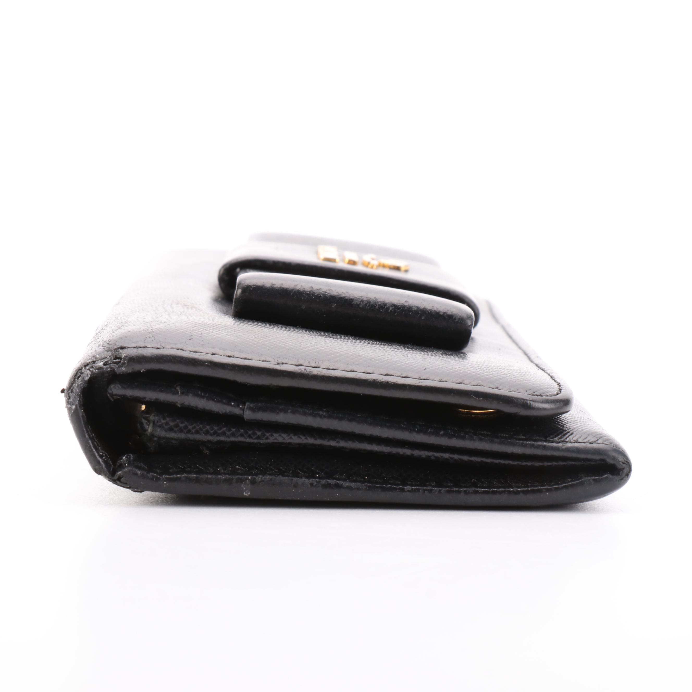 Prada Long Wallet with Bow in Black Saffiano Leather