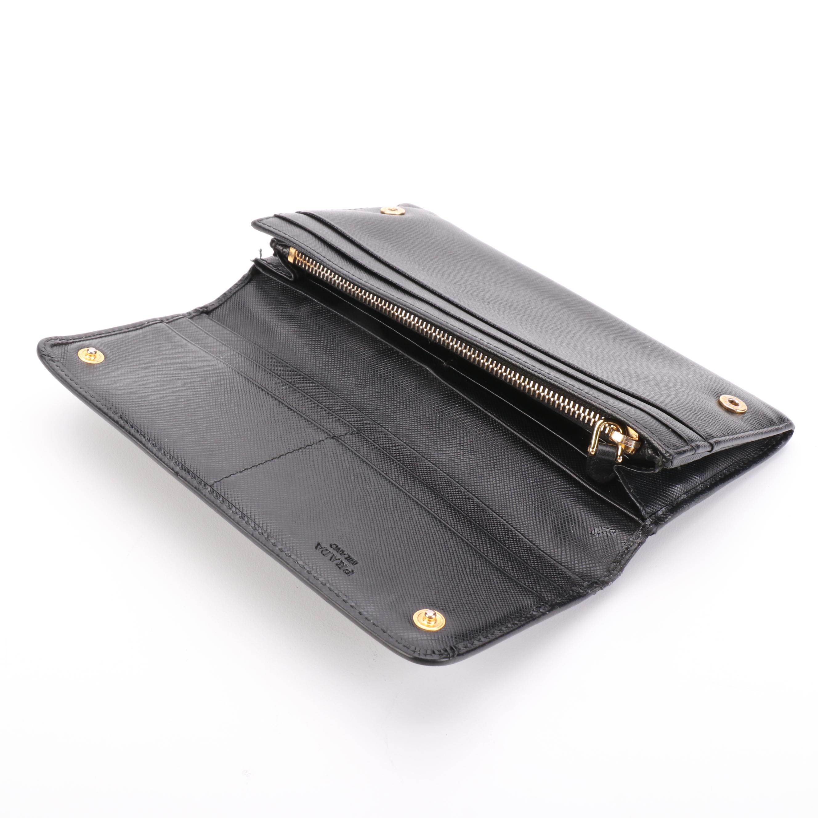 Prada Long Wallet with Bow in Black Saffiano Leather