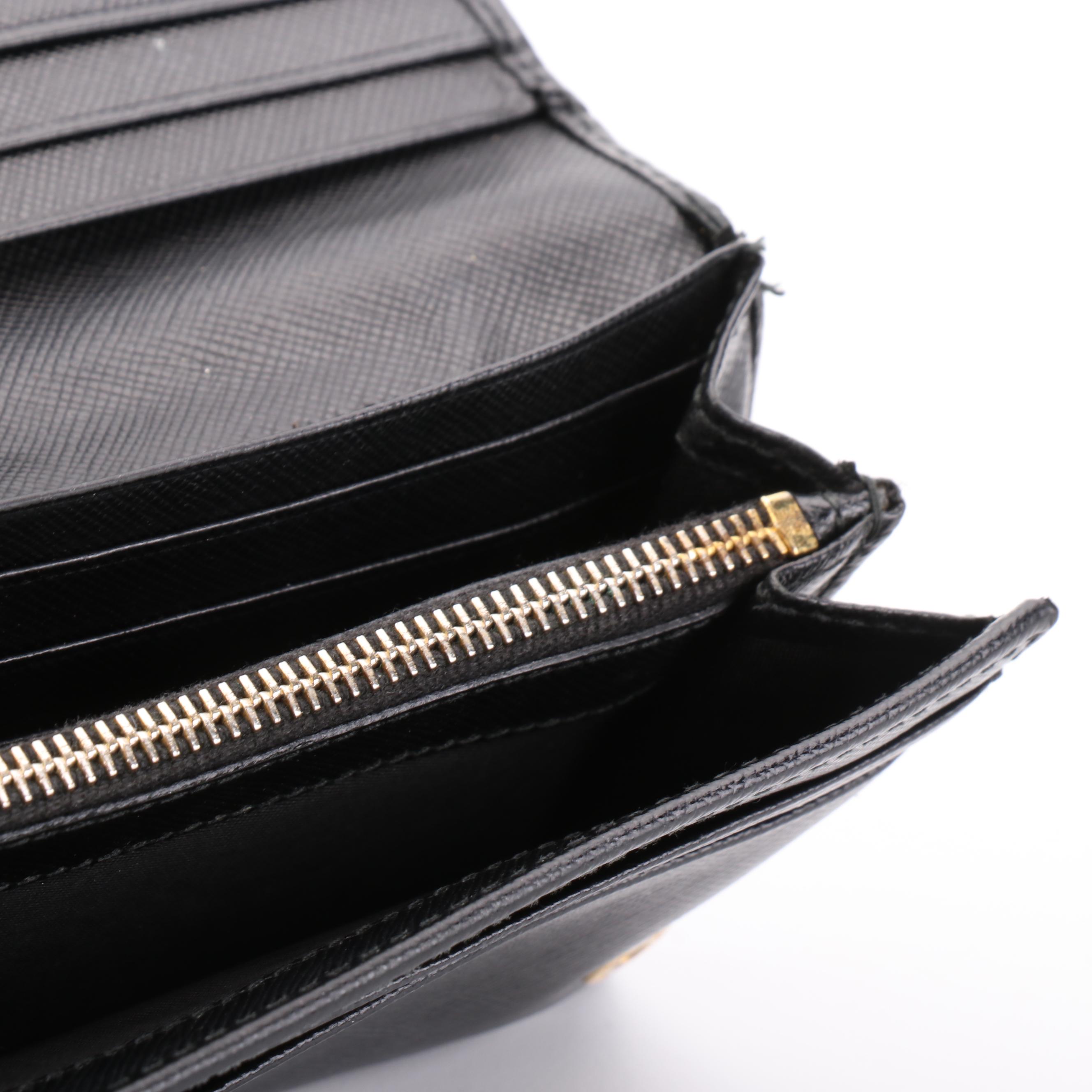 Prada Long Wallet with Bow in Black Saffiano Leather