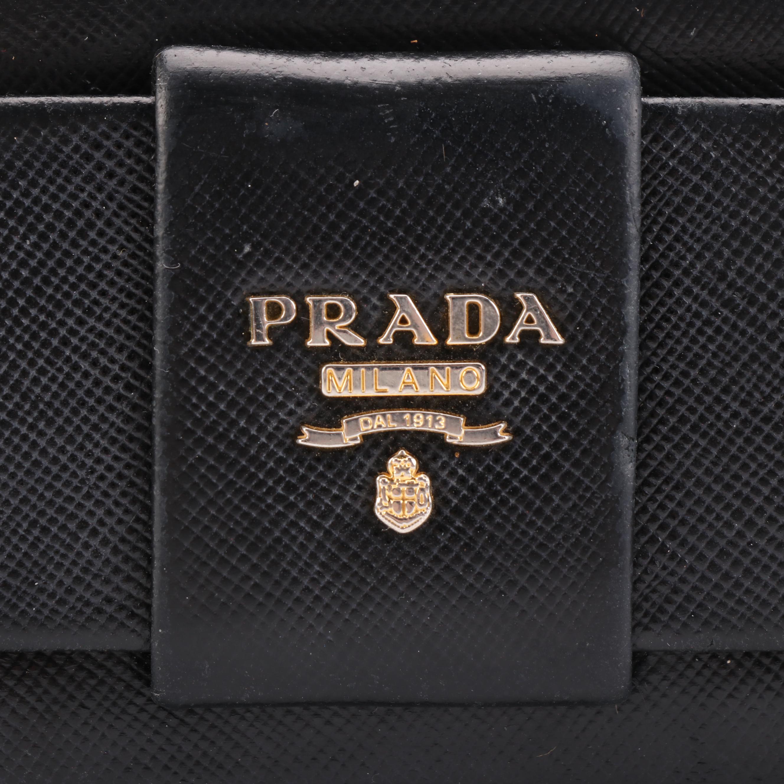 Prada Long Wallet with Bow in Black Saffiano Leather