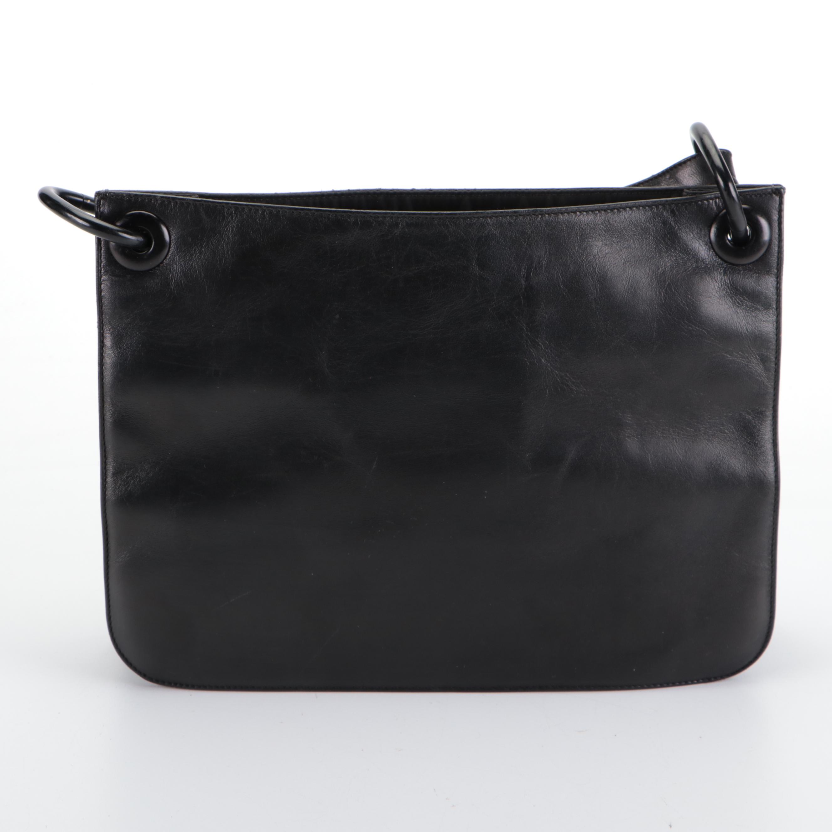 Prada Shoulder Bag in Black Lambskin Leather and Tessuto Nylon