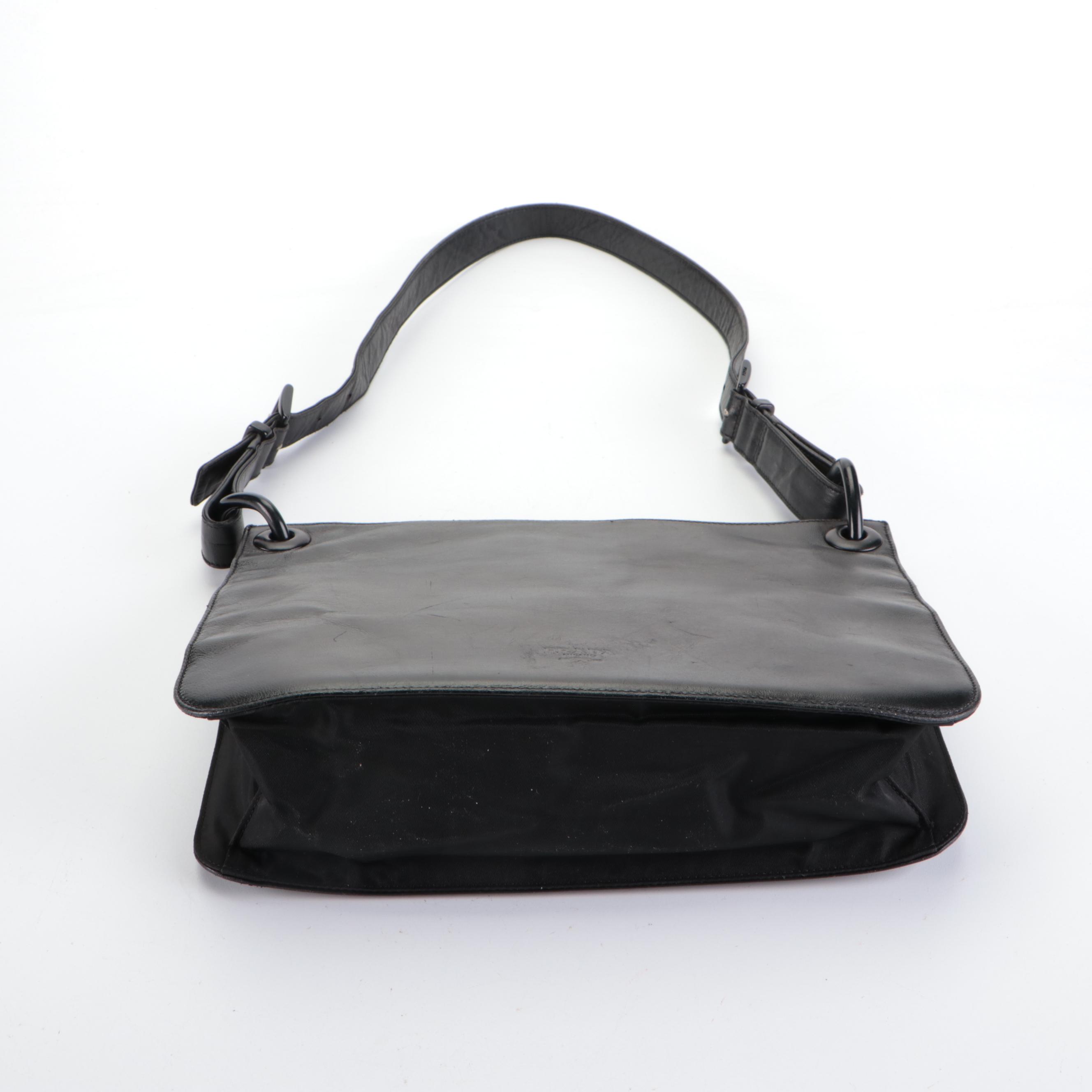 Prada Shoulder Bag in Black Lambskin Leather and Tessuto Nylon