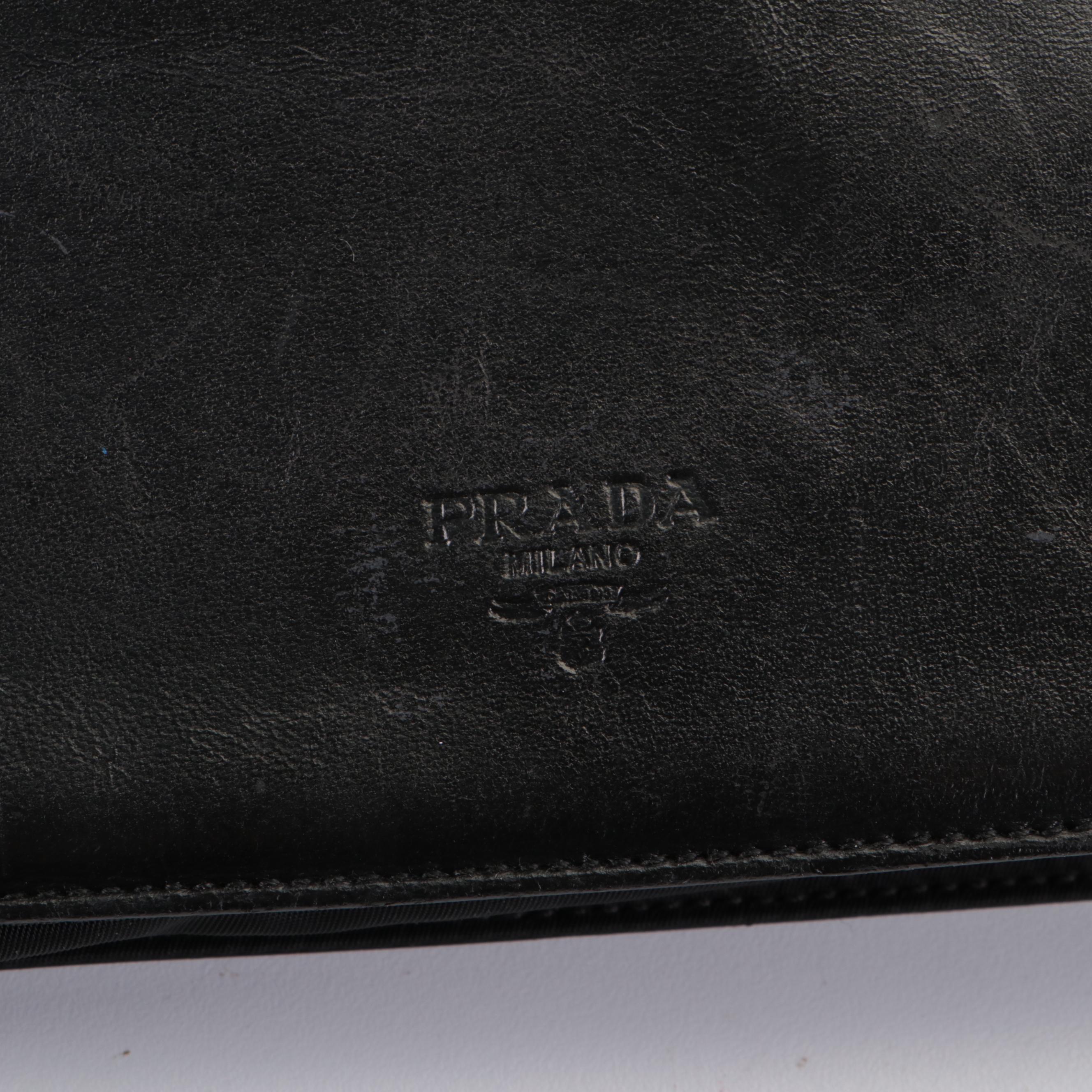 Prada Shoulder Bag in Black Lambskin Leather and Tessuto Nylon