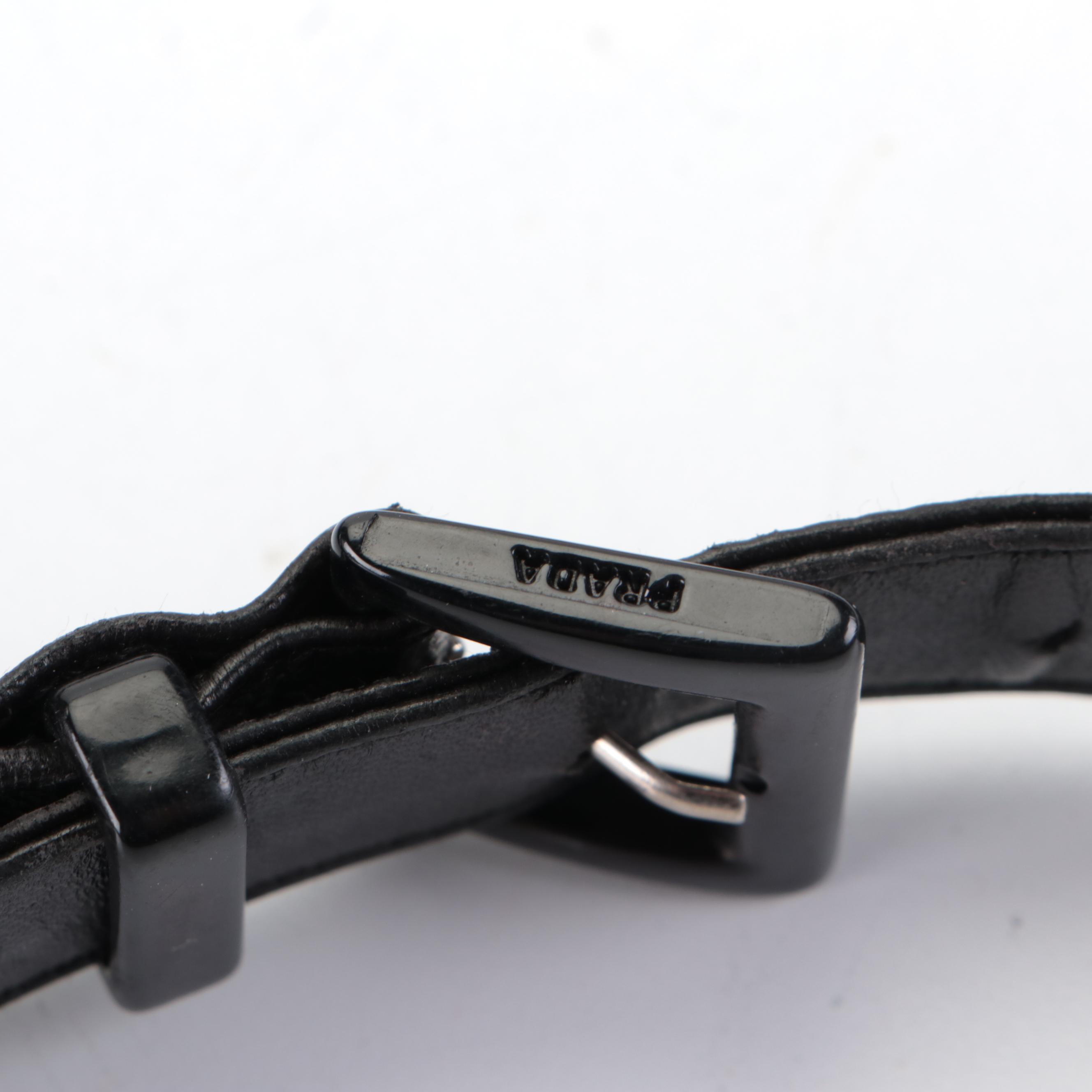 Prada Shoulder Bag in Black Lambskin Leather and Tessuto Nylon