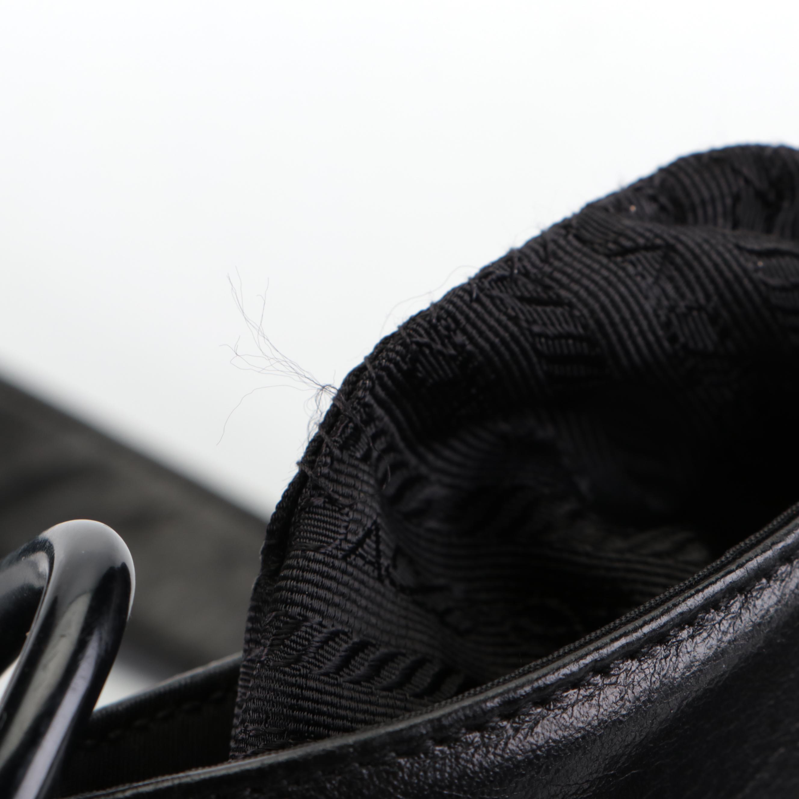 Prada Shoulder Bag in Black Lambskin Leather and Tessuto Nylon