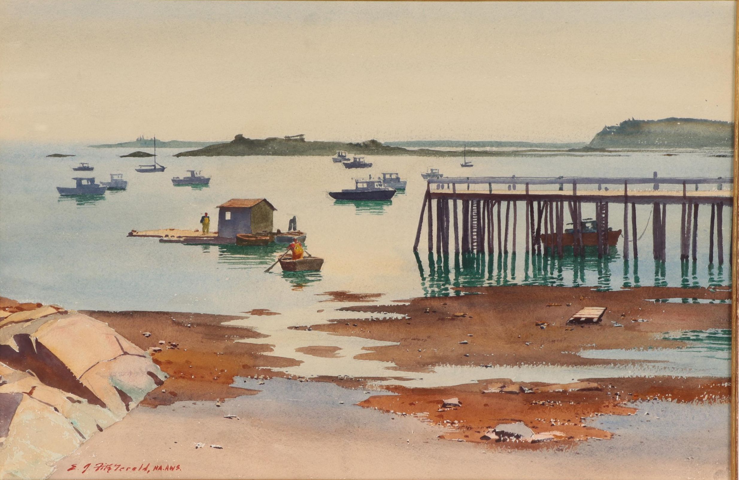Edmond James Fitzgerald Watercolor Painting of a Beach