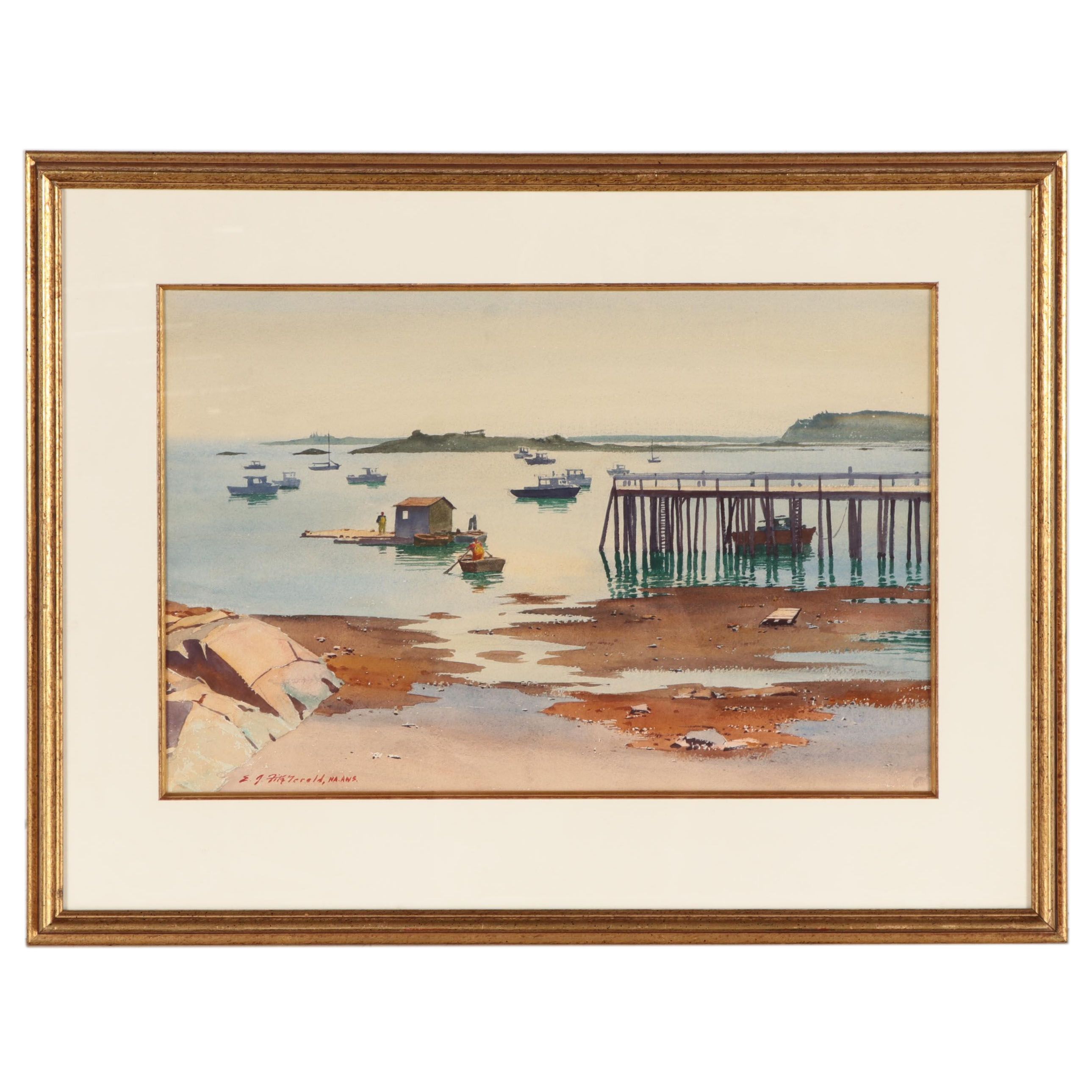 Edmond James Fitzgerald Watercolor Painting of a Beach