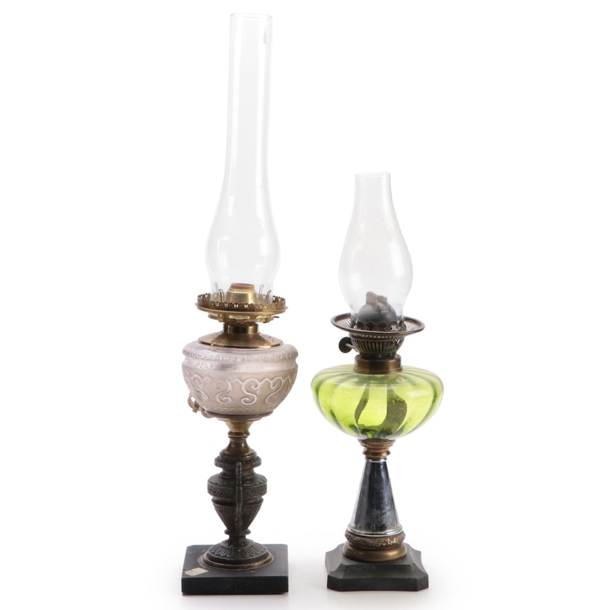 English Duplex Burner Oil Lamp with Converted Table Lamp