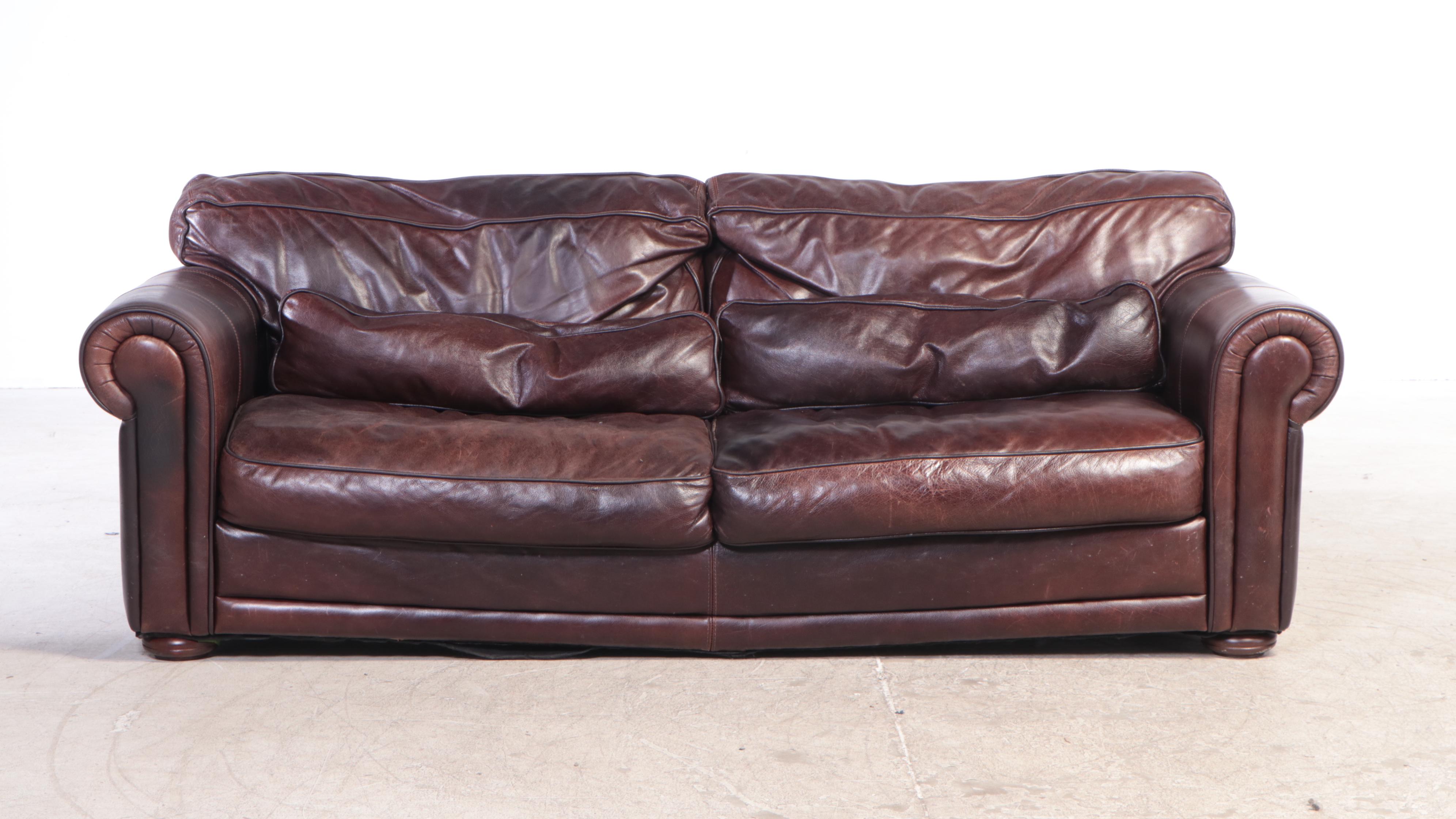Divani Chateau d'Ax Brown Leather Sofa and Ottoman
