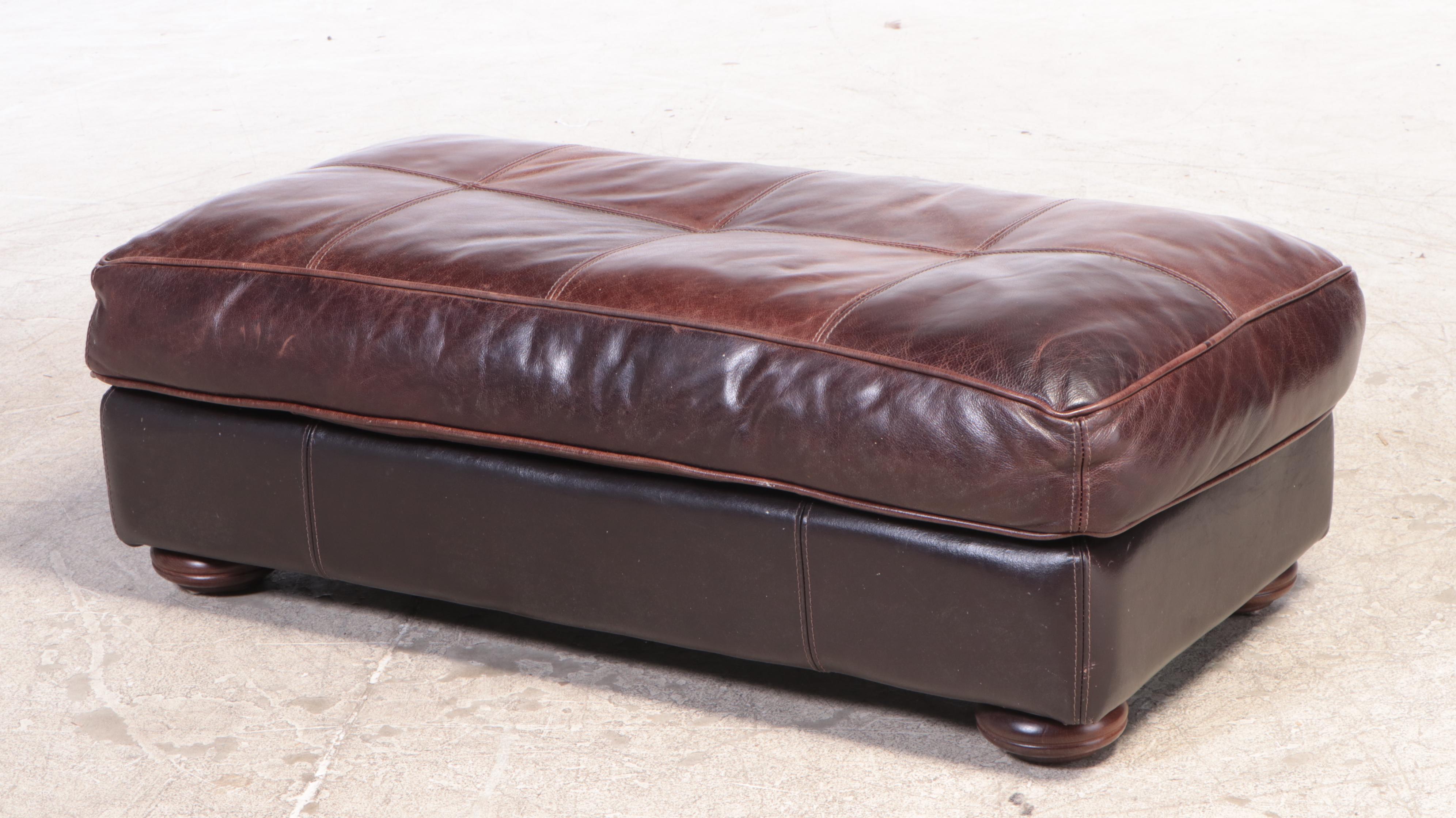 Divani Chateau d'Ax Brown Leather Sofa and Ottoman