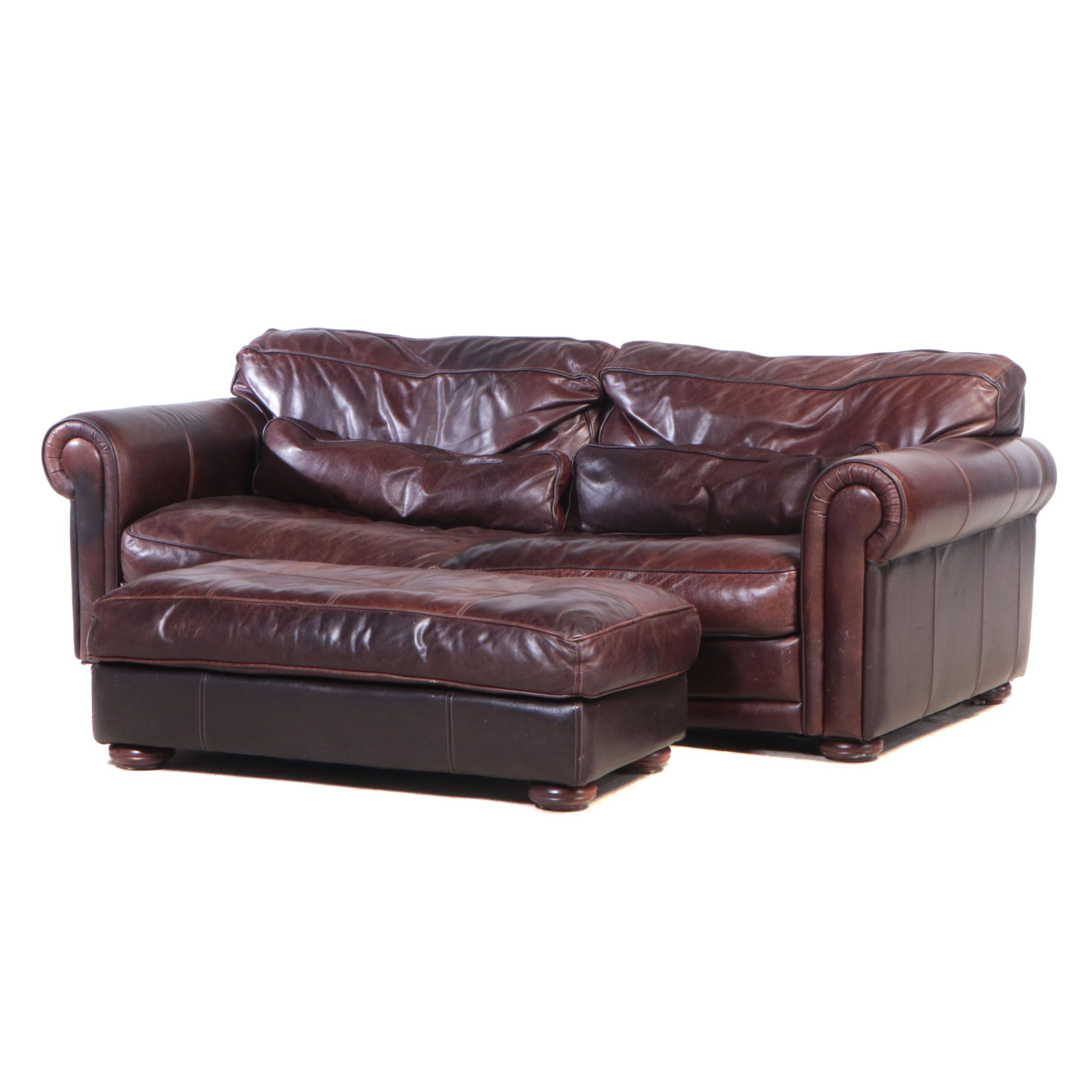 Divani Chateau d'Ax Brown Leather Sofa and Ottoman