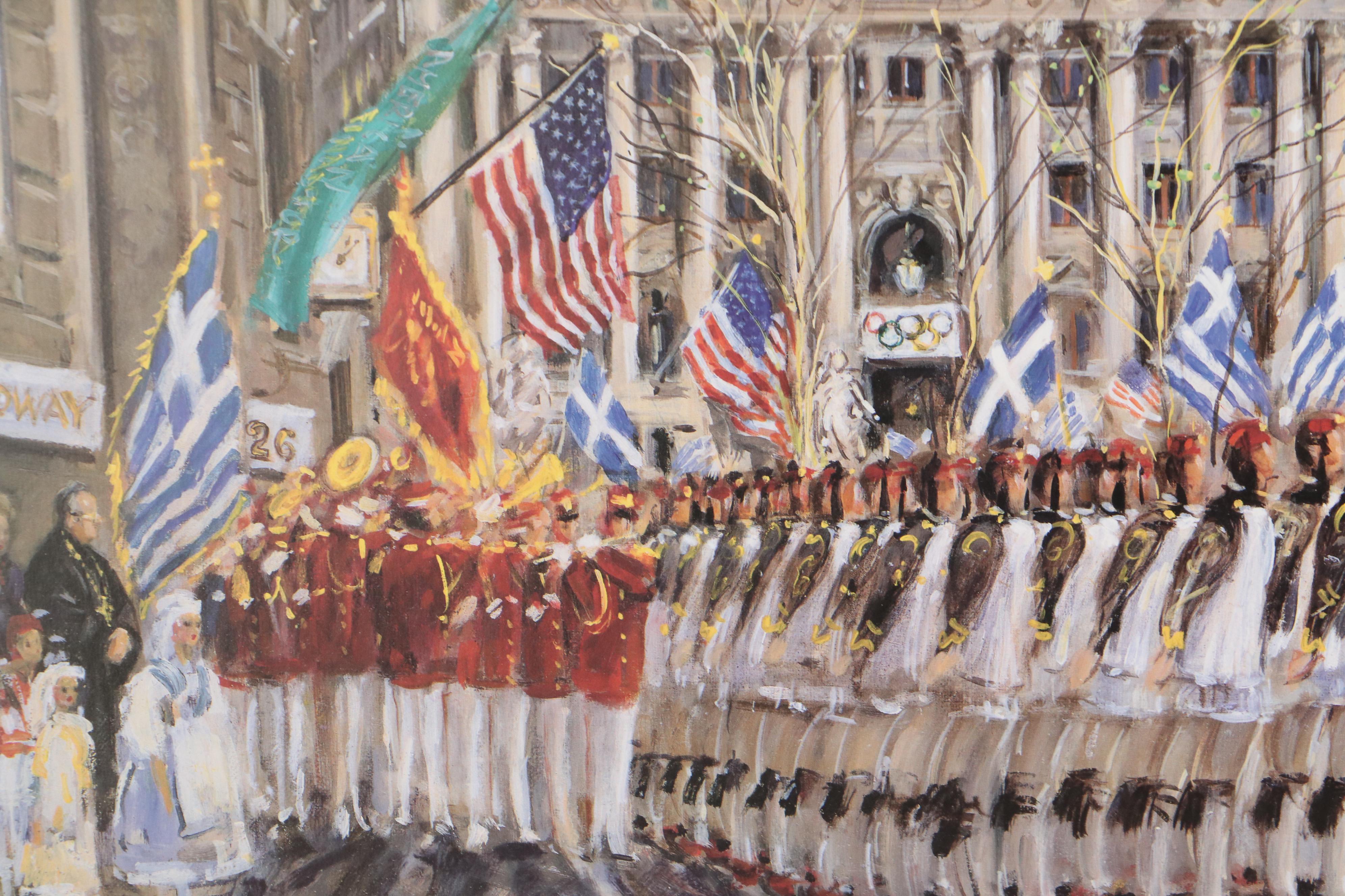Kamil Kubik Offset Lithograph "Greek Parade on Broadway"