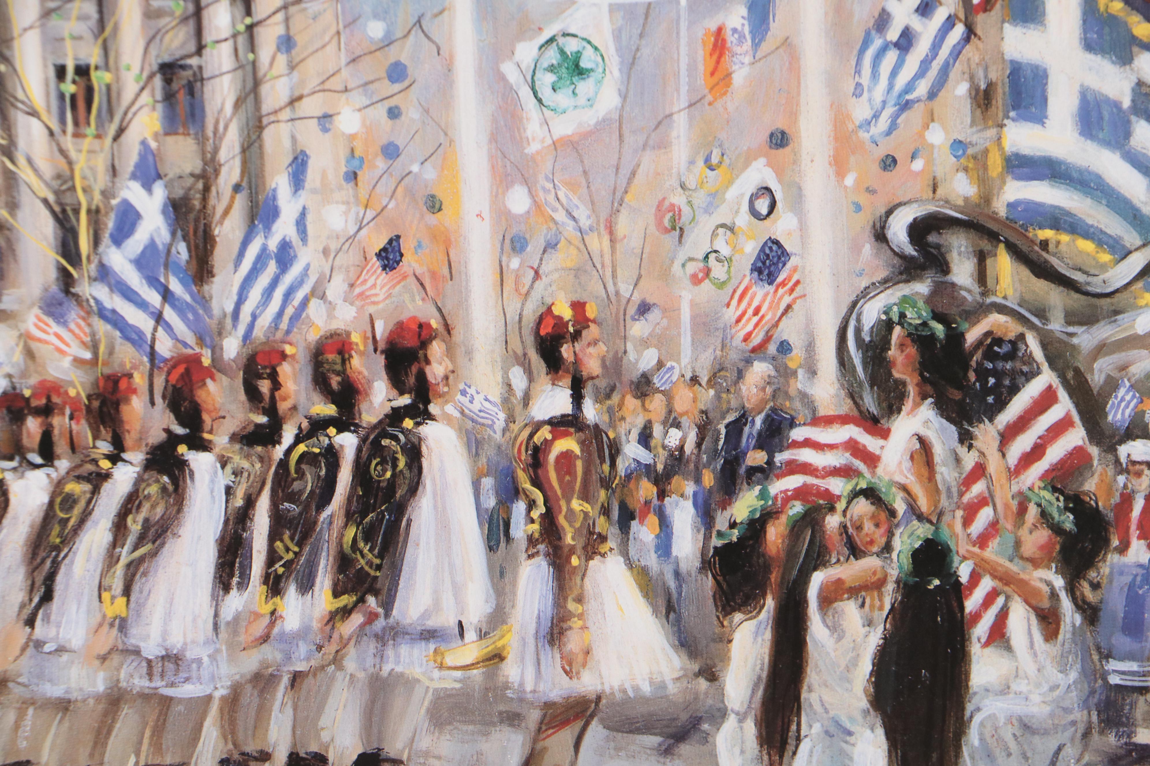 Kamil Kubik Offset Lithograph "Greek Parade on Broadway"