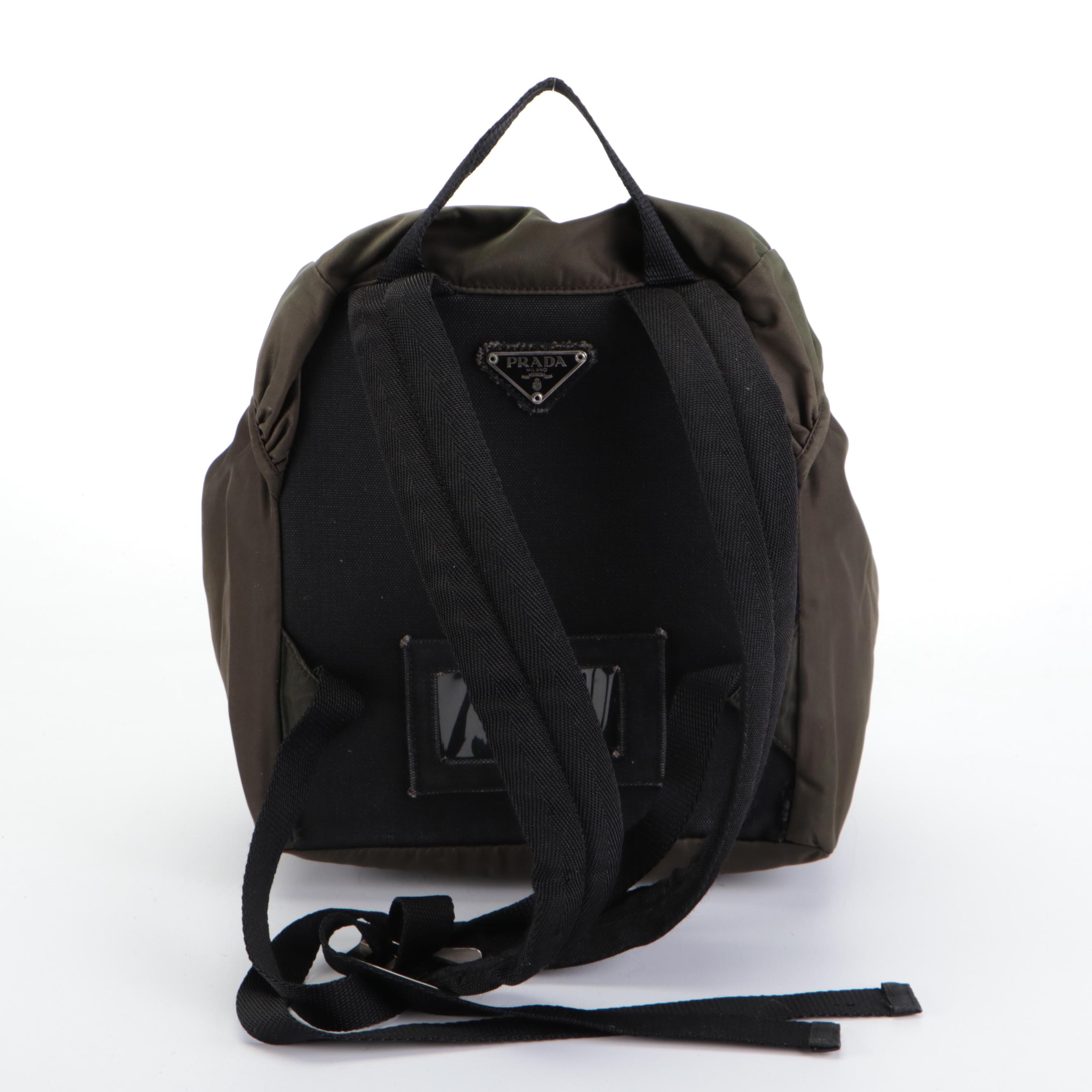 Prada Front-Pocket Small Rucksack Backpack in Dark Green Nylon Tessuto