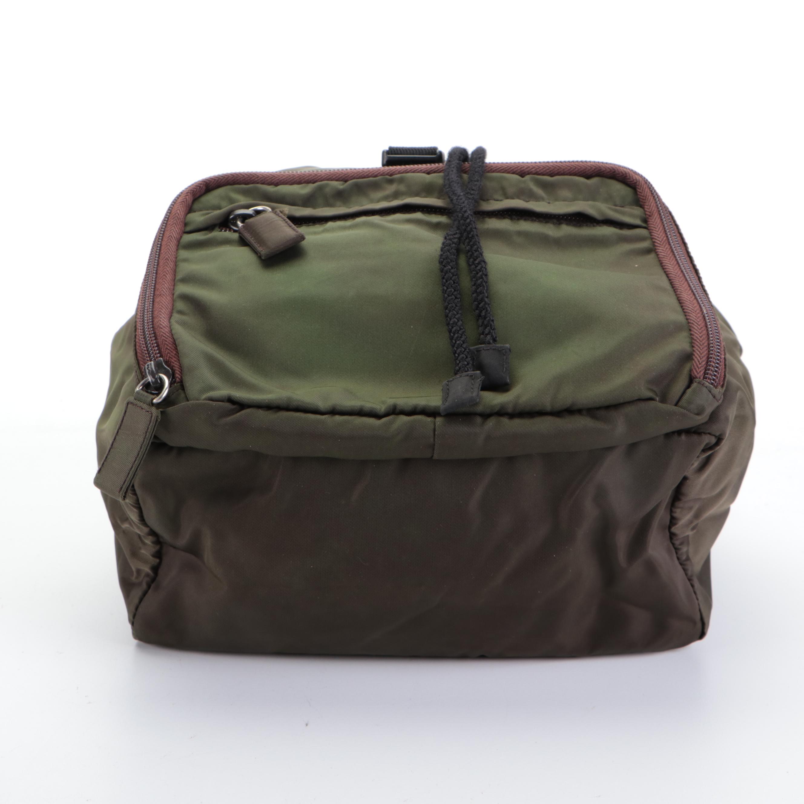 Prada Front-Pocket Small Rucksack Backpack in Dark Green Nylon Tessuto