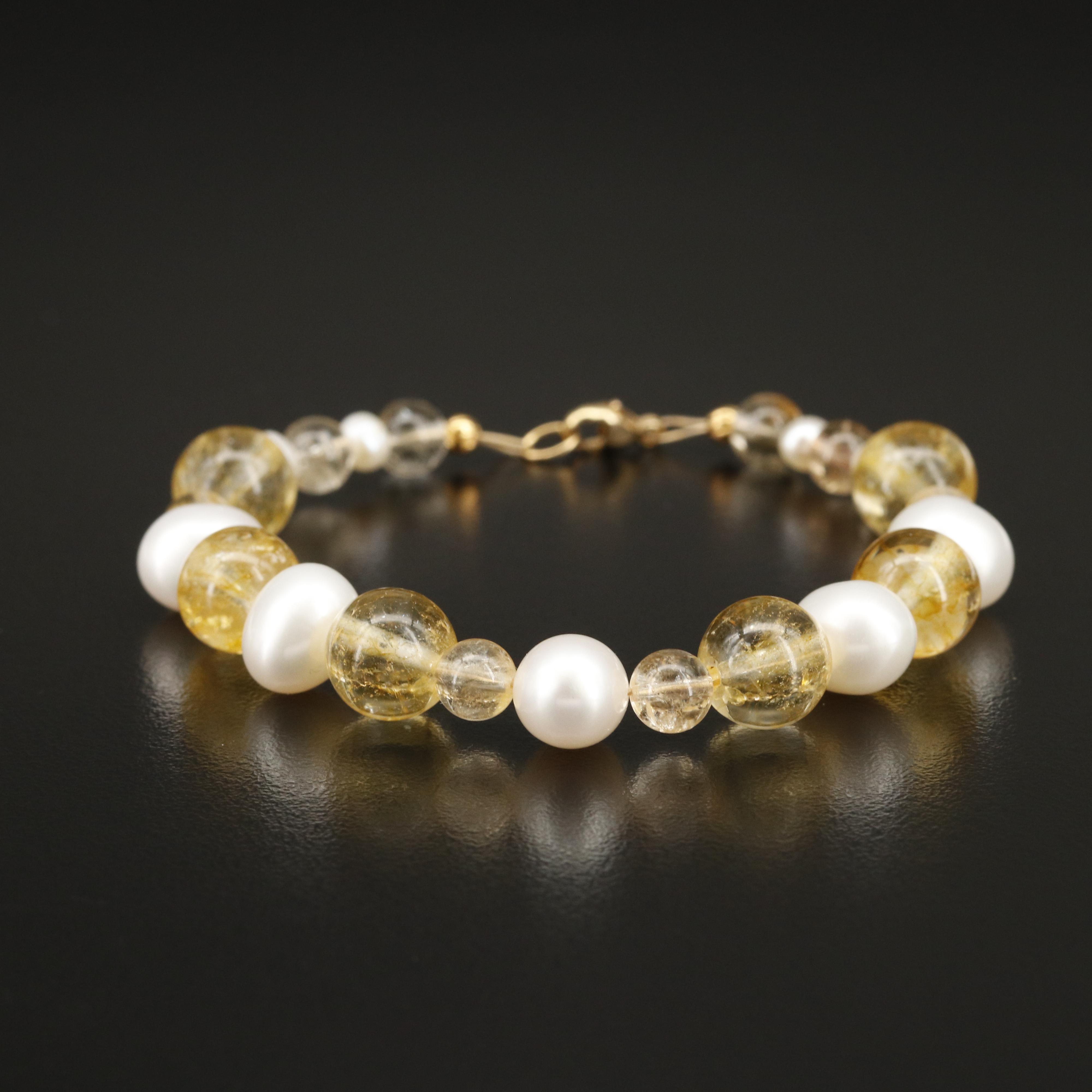 Pearl and Quartz Beaded Bracelet with Gold-Filled Clasp